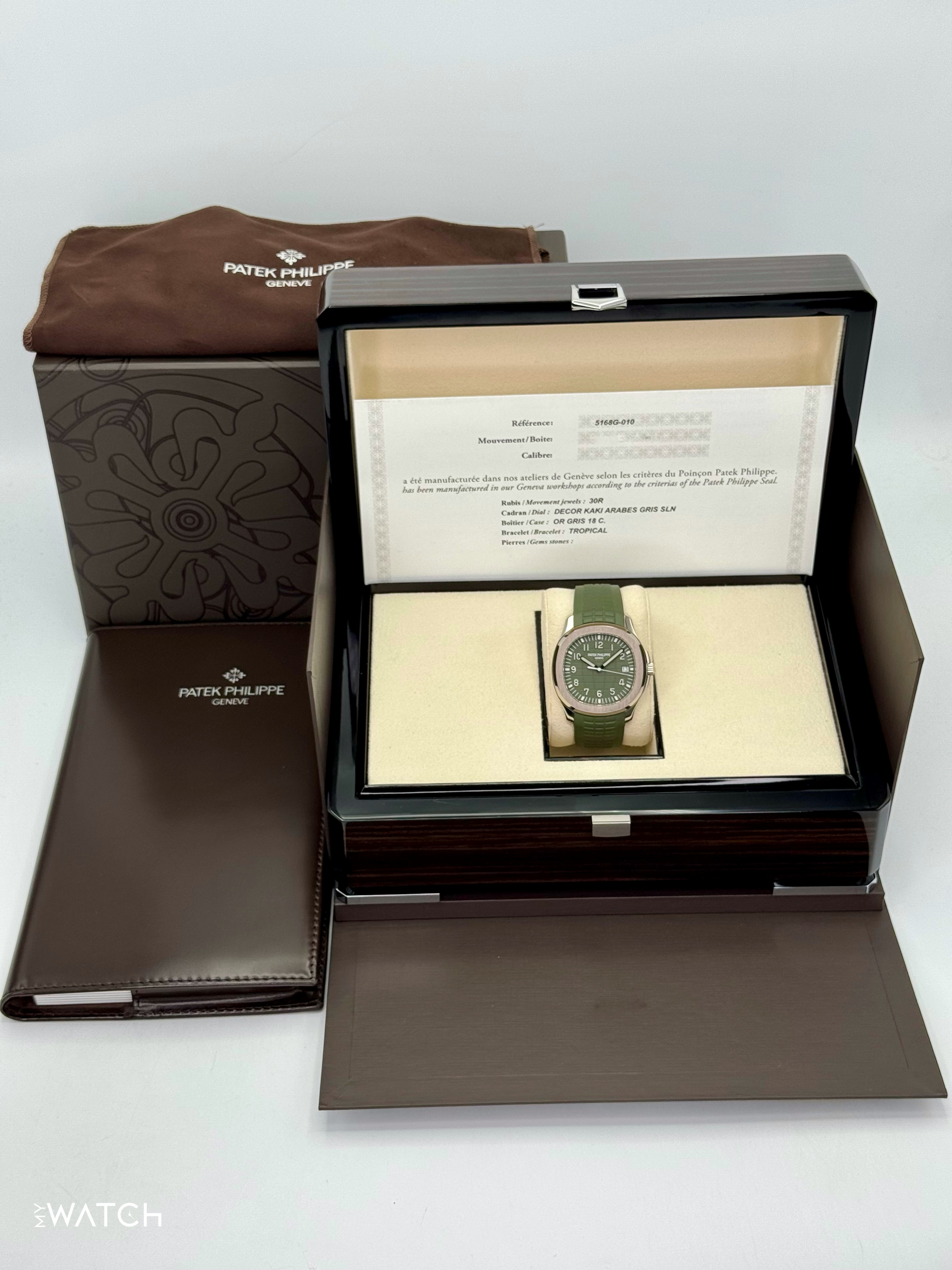 2022 Patek Philippe Aquanaut 5168G 42.2mm White Gold Green Dial - MyWatchLLC