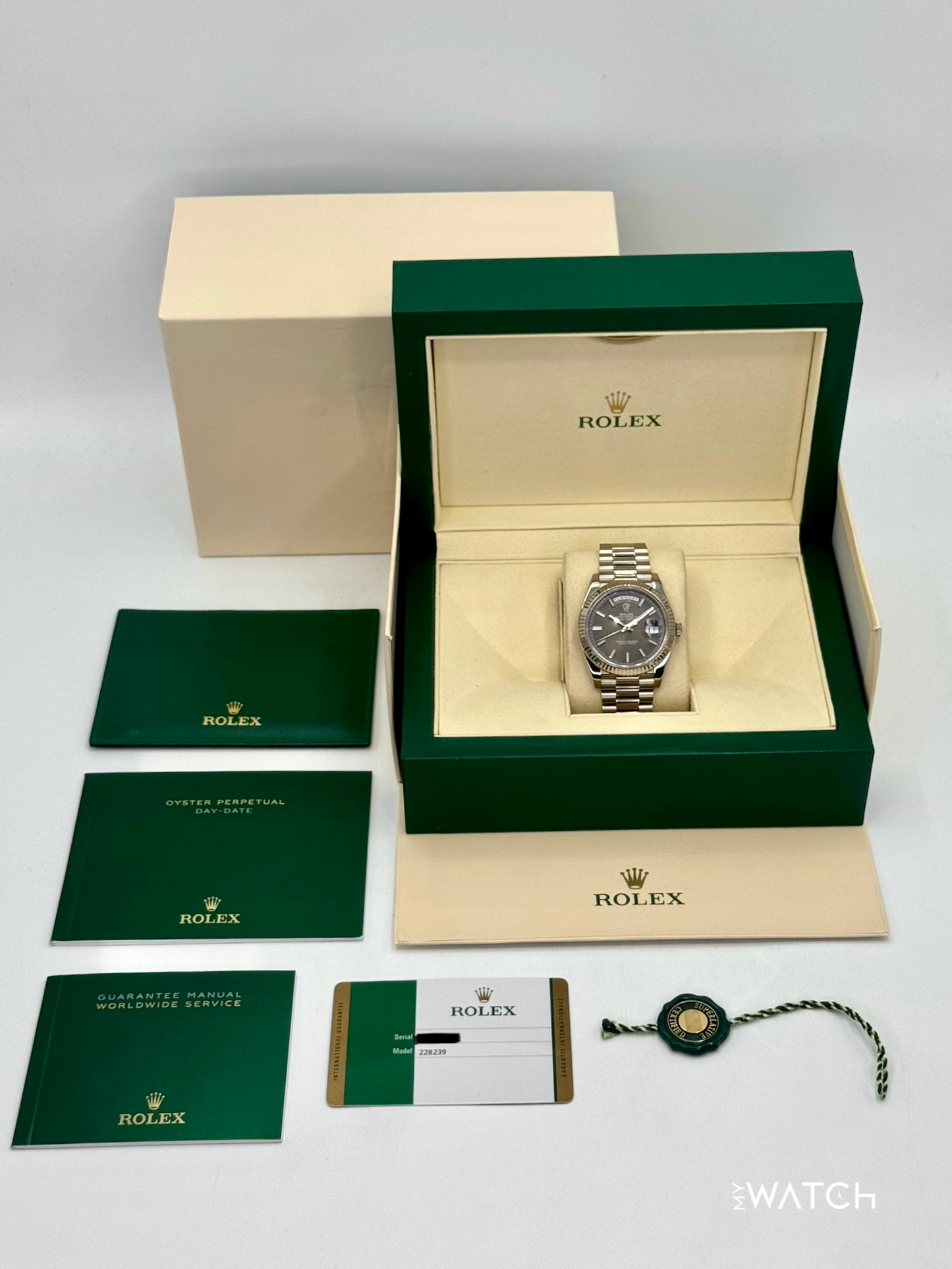 2020 Rolex Day-Date 40mm 228239 White Gold Rhodium Motif Dial - MyWatchLLC