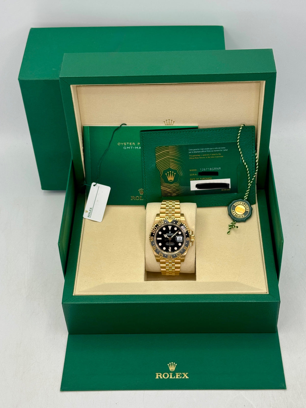 2025 Rolex GMT-Master II 40mm 126718GRNR Yellow Gold Jubilee Black Dial - MyWatchLLC