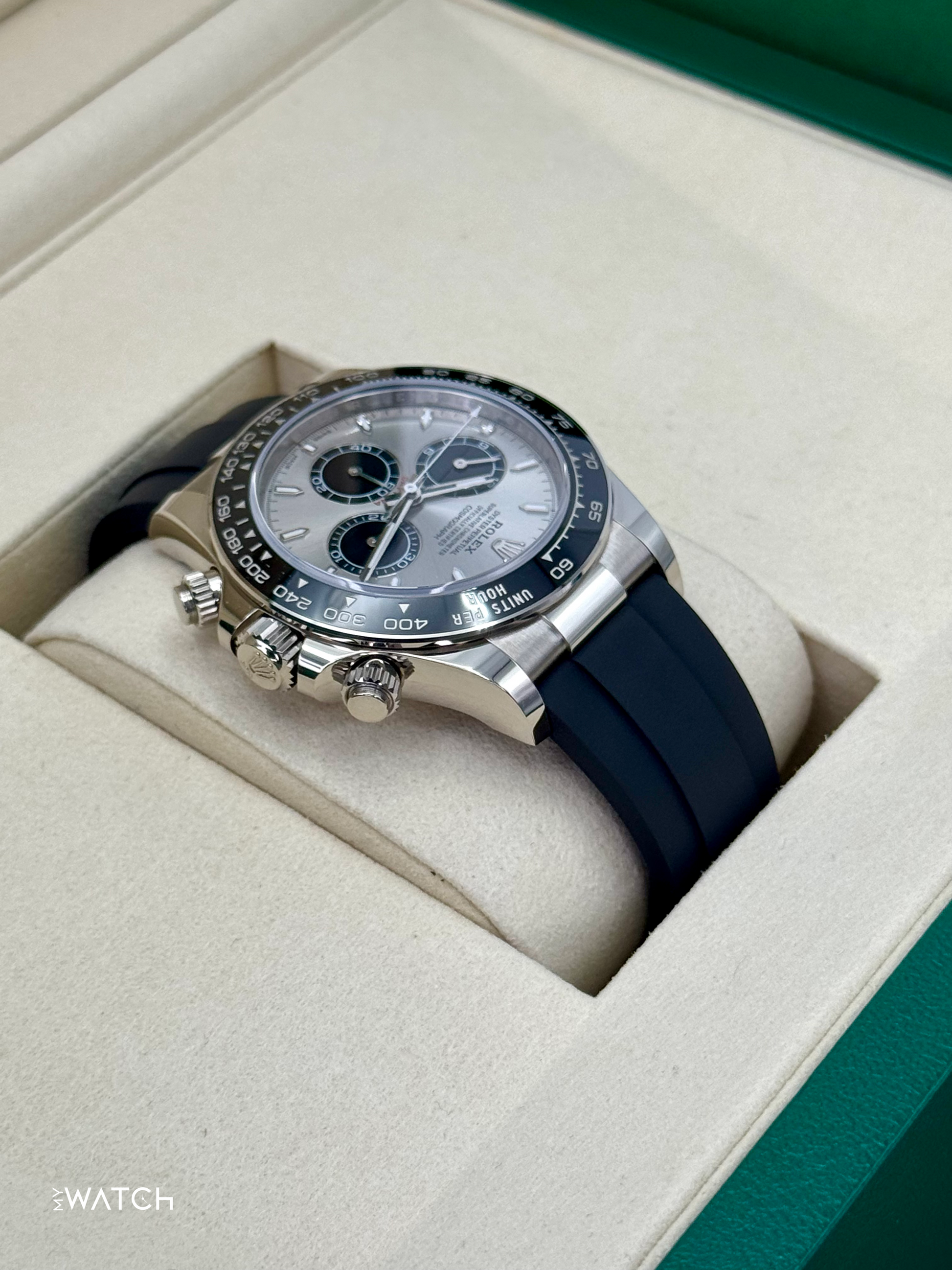 NEW 2025 Rolex Daytona 40mm 126519LN White Gold Oysterflex Silver Ghost Dial - MyWatchLLC