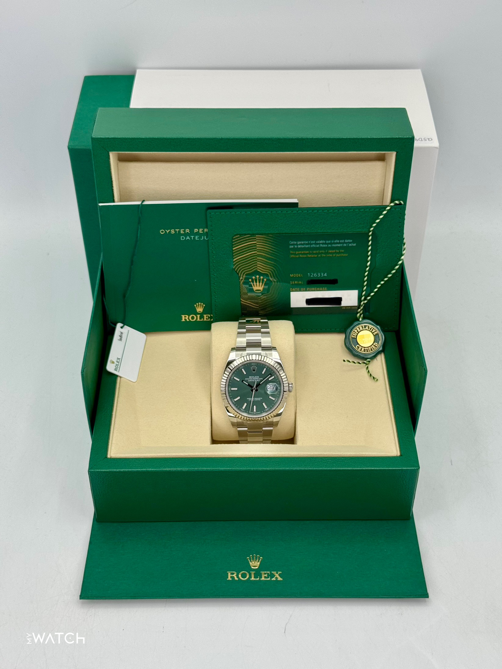 NEW 2025 Rolex Datejust 41mm 126334 Oyster Mint Green Dial - MyWatchLLC