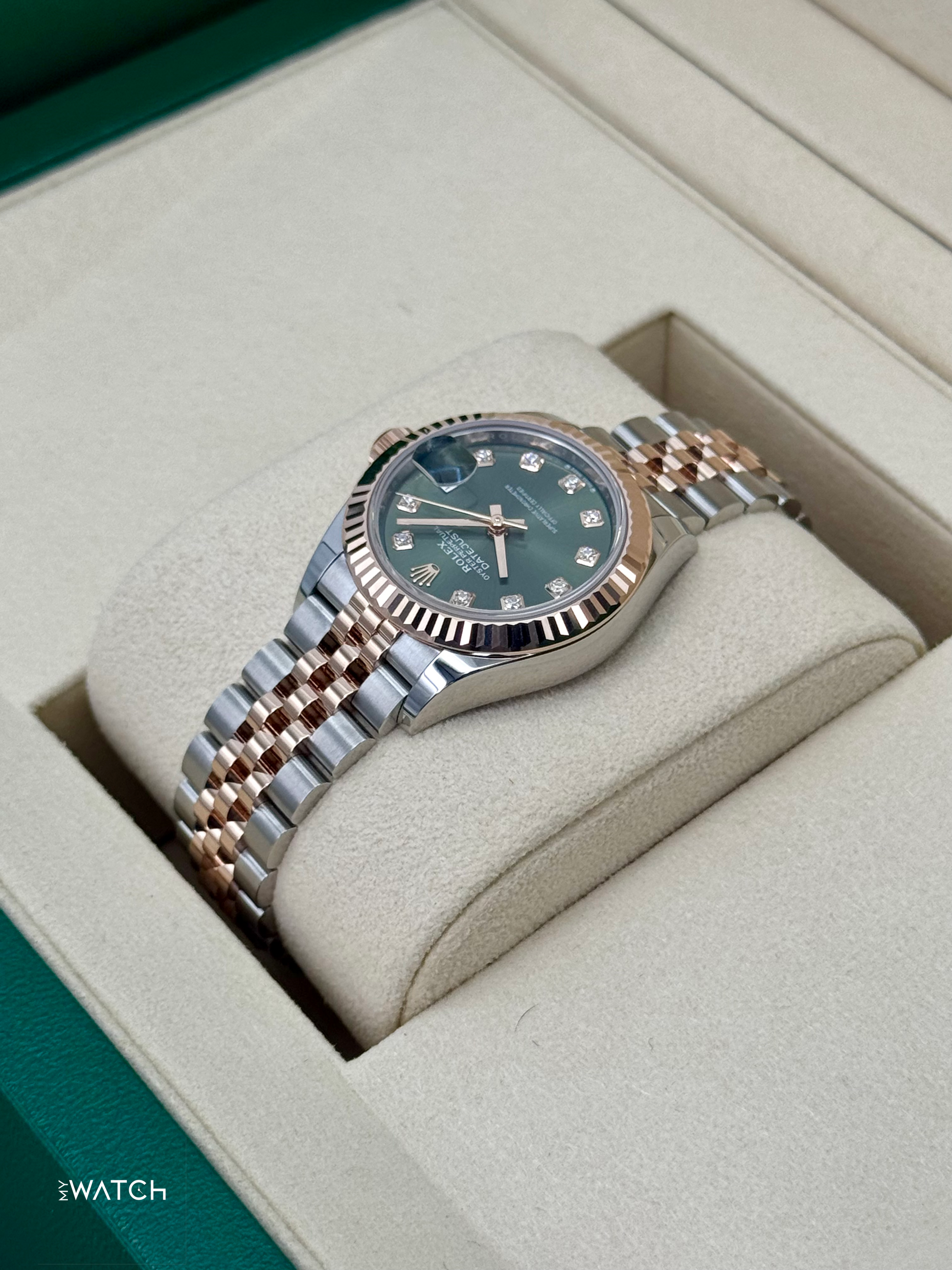 NEW 2025 Rolex Ladies Datejust 28mm 279171 Two-Tone Green Diamond Dial - MyWatchLLC