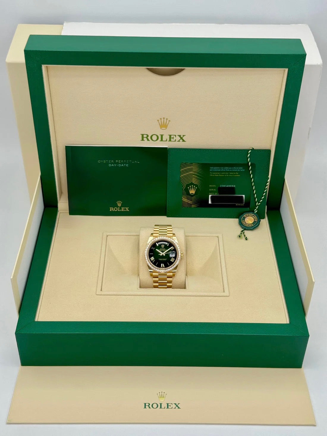 New 2025 Rolex Day-Date 40mm 228348RBR Presidential Green Dial