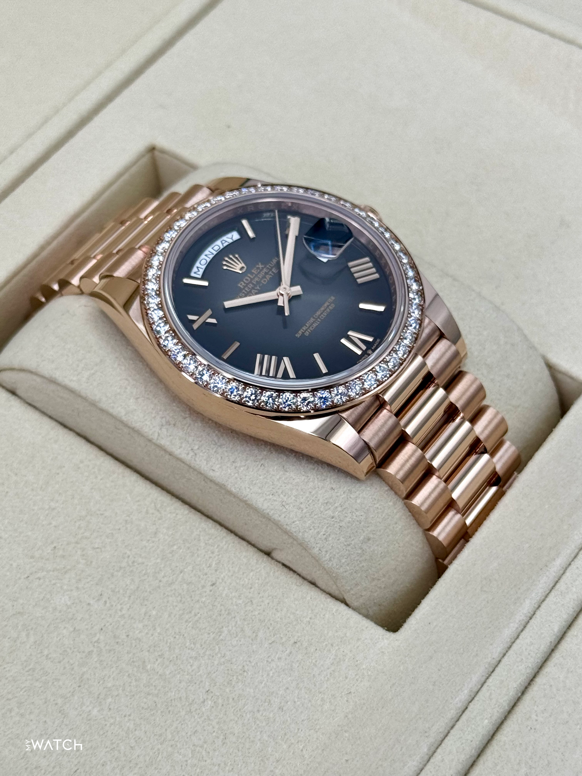 NEW 2025 Rolex Day-Date 40mm 228345RBR Rose Gold Slate Ombre Dial - MyWatchLLC