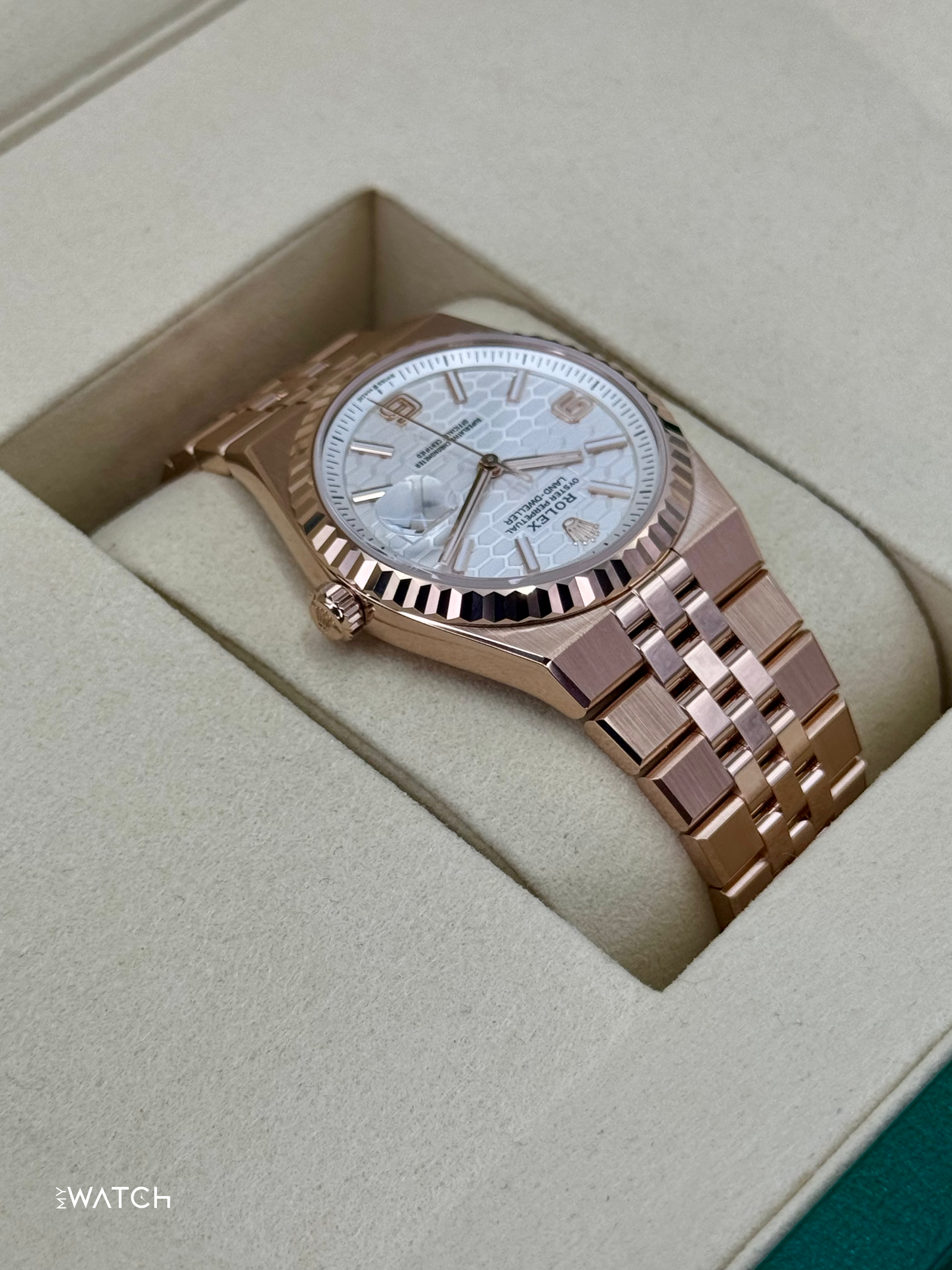2025 Rolex Land-Dweller 36mm 127235 Rose Gold Flat Jubilee White Dial - MyWatchLLC