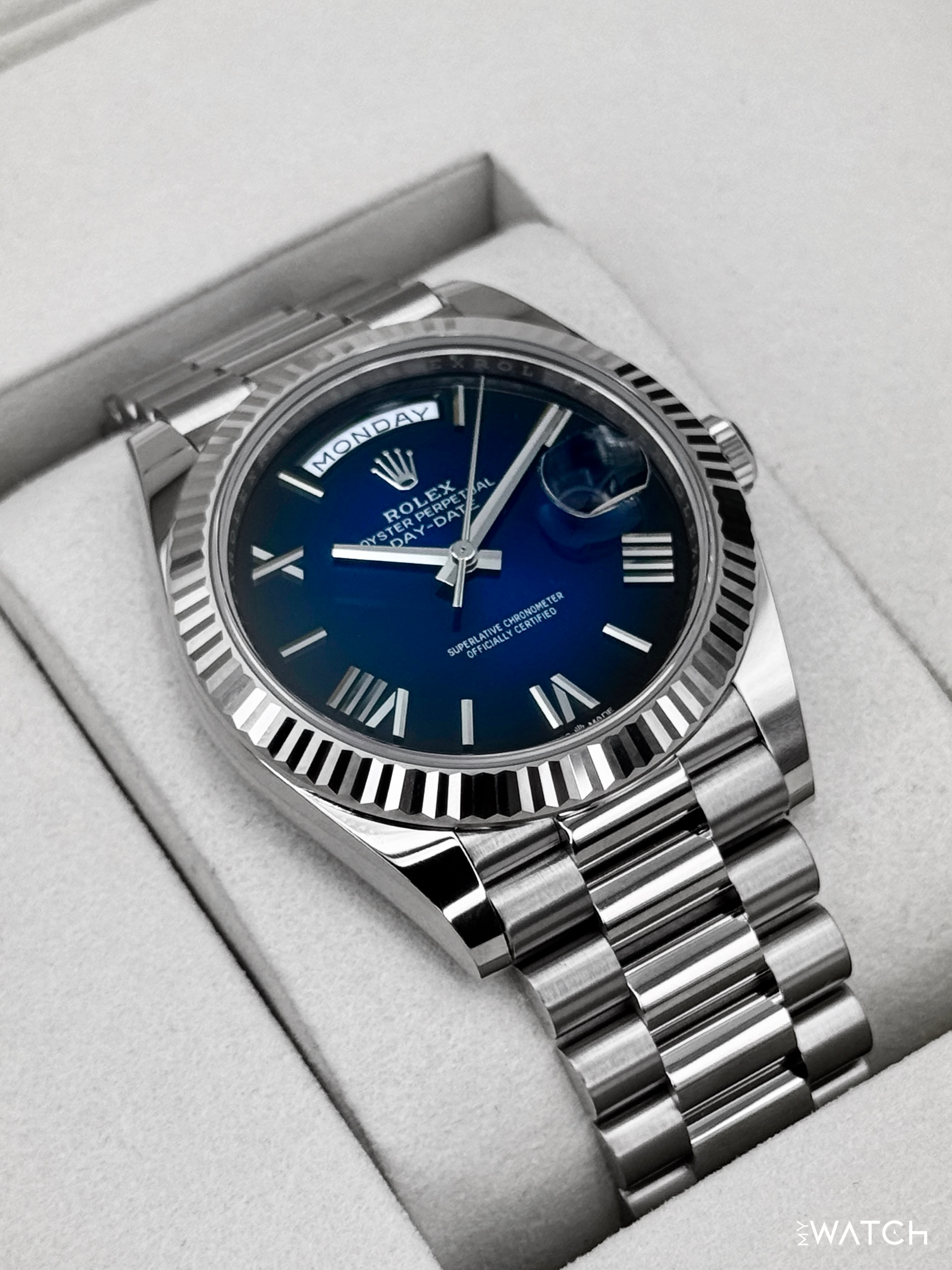NEW 2025 Rolex Day-Date 40mm 228239 Presidential Blue Ombre Dial - MyWatchLLC