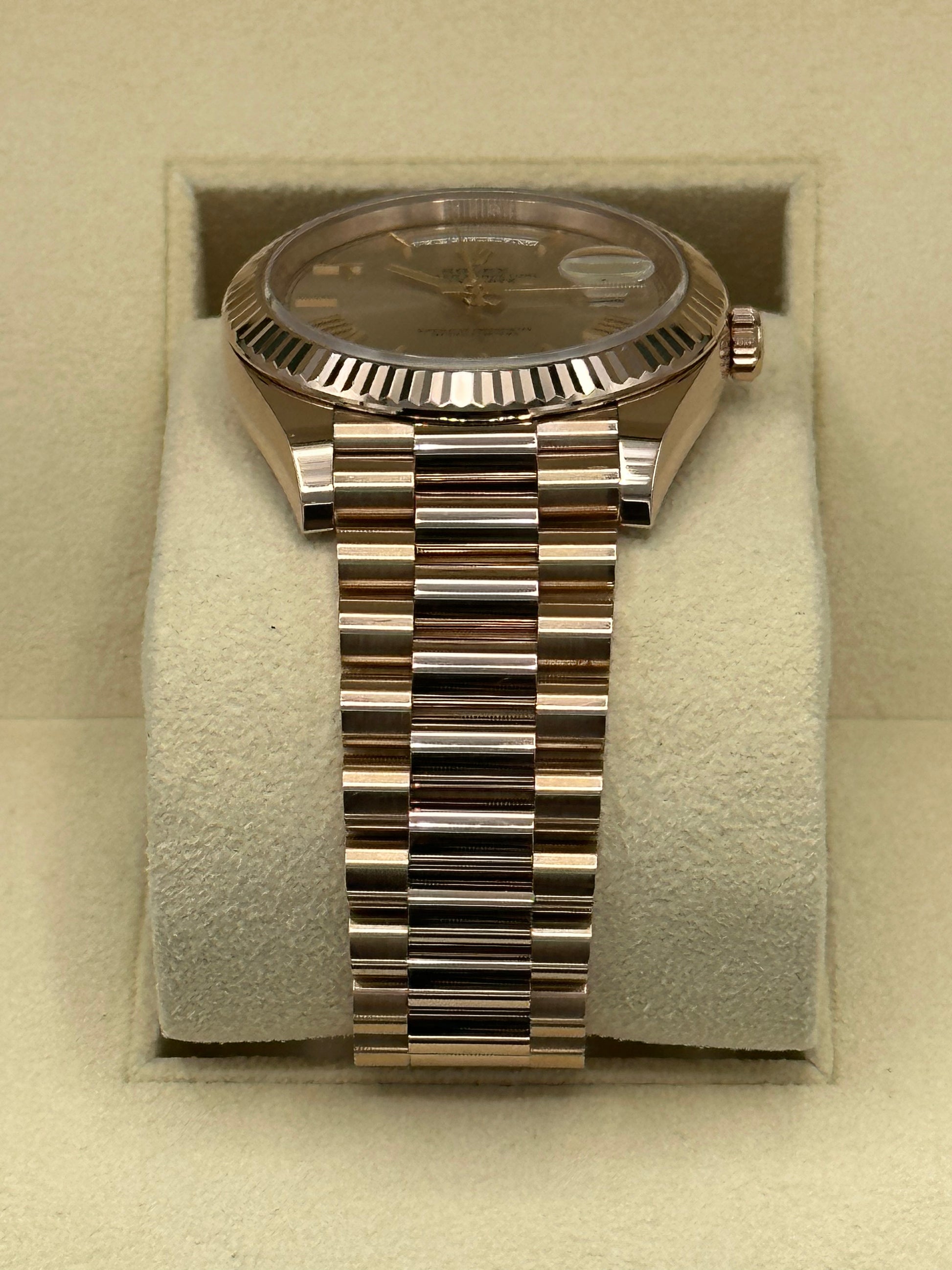 2021 Rolex Day-Date 40mm 228235 Rose Gold Sundust Roman Numeral Dial - MyWatchLLC