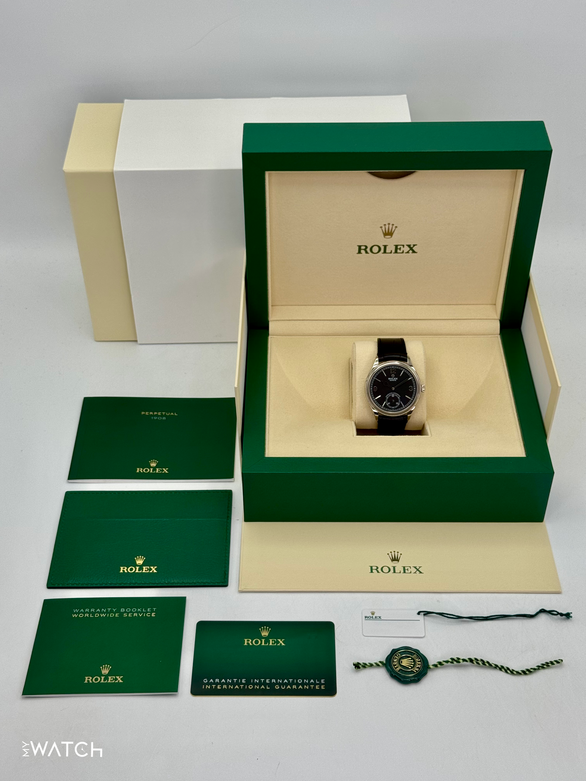 NEW 2025 Rolex 1908 39mm 52509 18kt White Gold Black Dial - MyWatchLLC