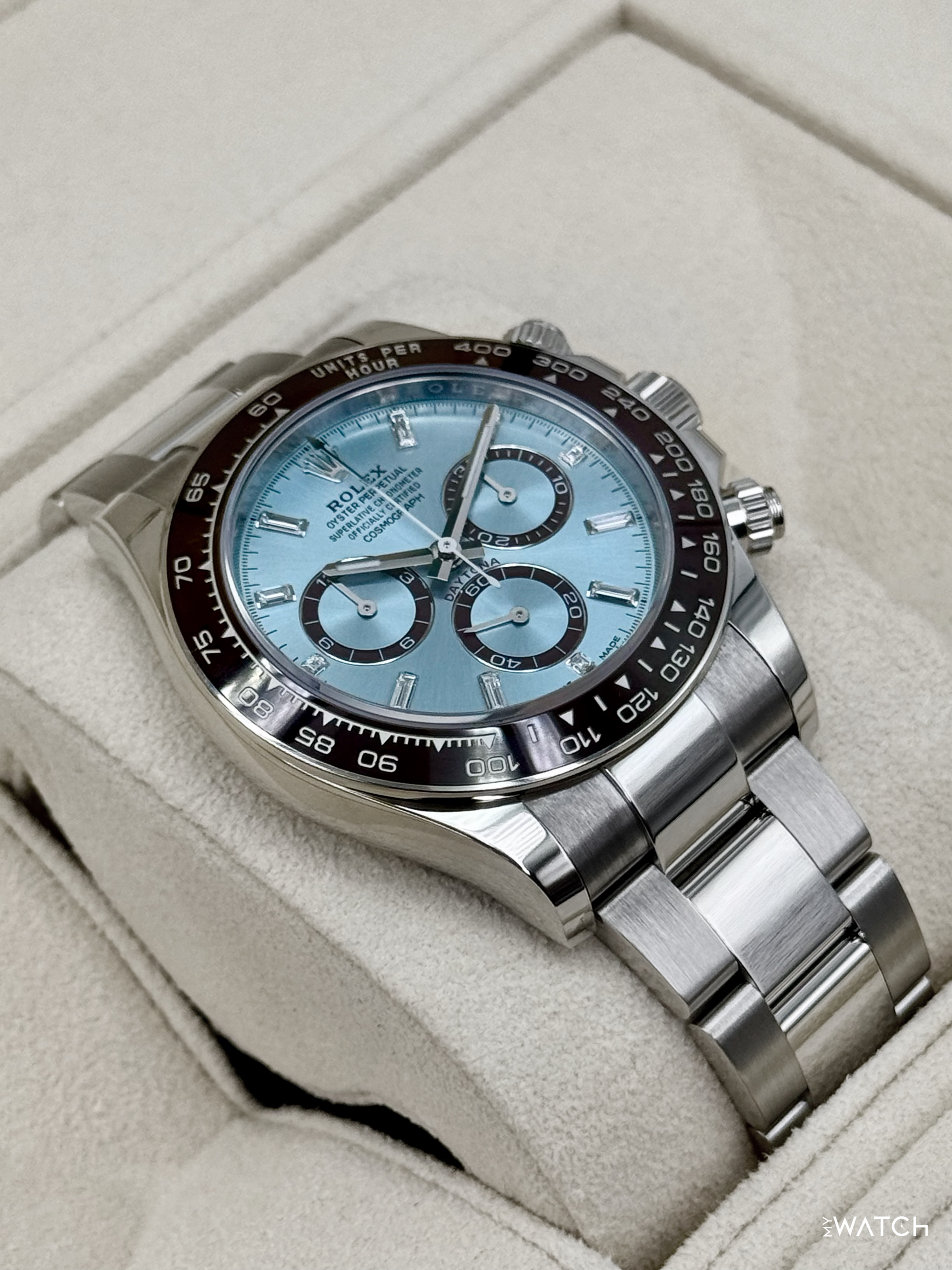 2025 Rolex Daytona 40mm 126506 Platinum Ice Blue Diamond Baguette Dial - MyWatchLLC