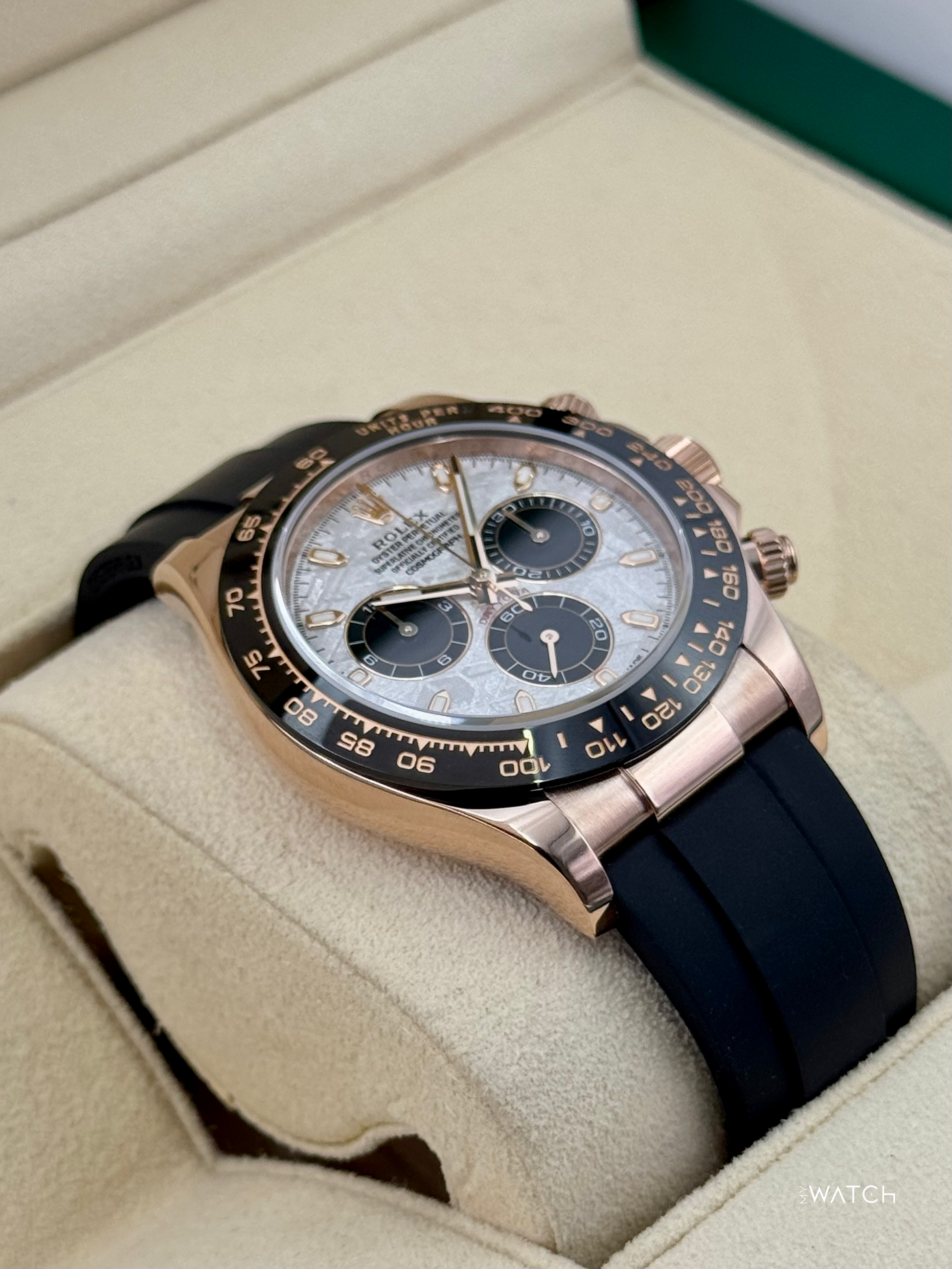 2022 Rolex Daytona 40mm 116515LN Rose Gold Oysterflex Meteorite Dial - MyWatchLLC