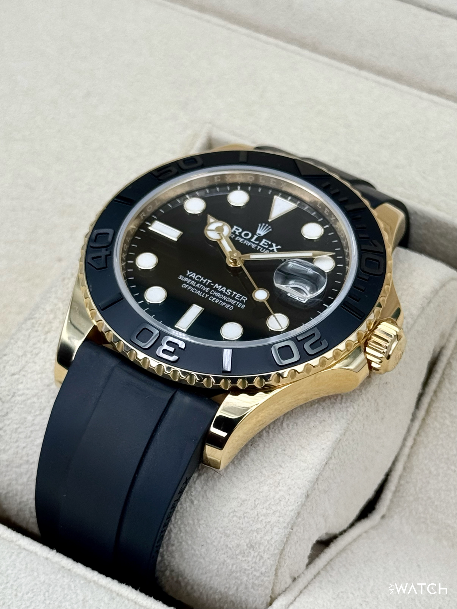 2022 Rolex Yacht-Master 42mm 226658 Gold Oysterflex Black Dial - MyWatchLLC