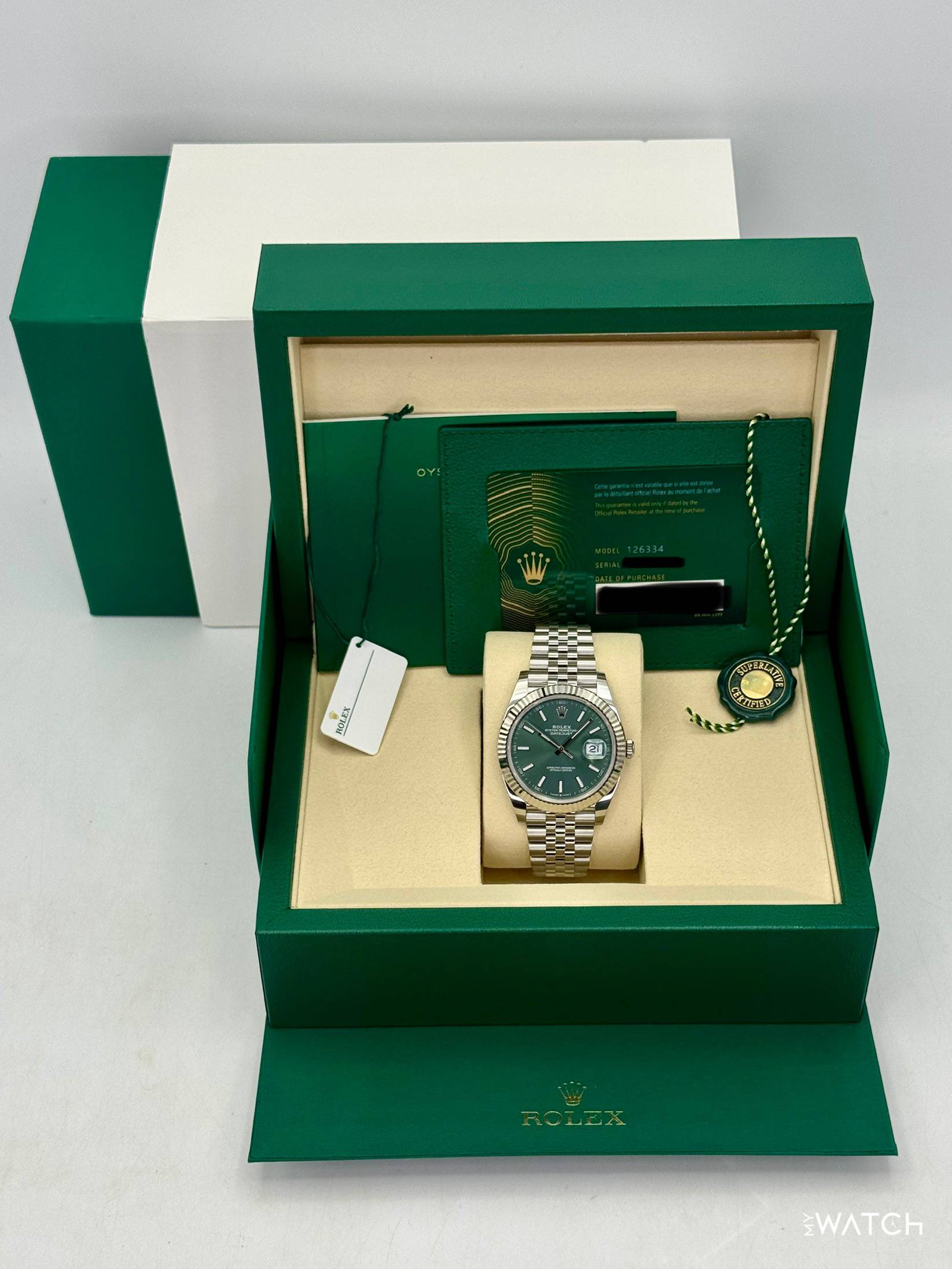 NEW 2026 Rolex Datejust 41mm 126334 Jubilee Green Dial - MyWatchLLC