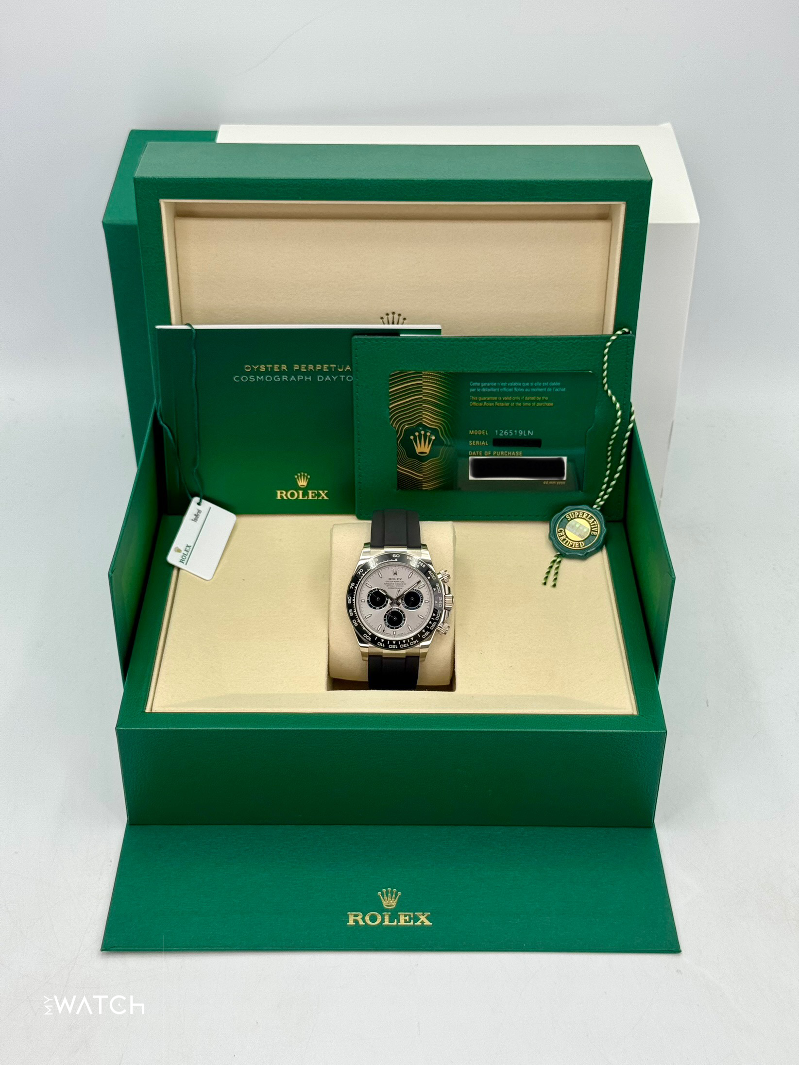 NEW 2025 Rolex Daytona 40mm 126519LN White Gold Oysterflex Silver Ghost Dial - MyWatchLLC