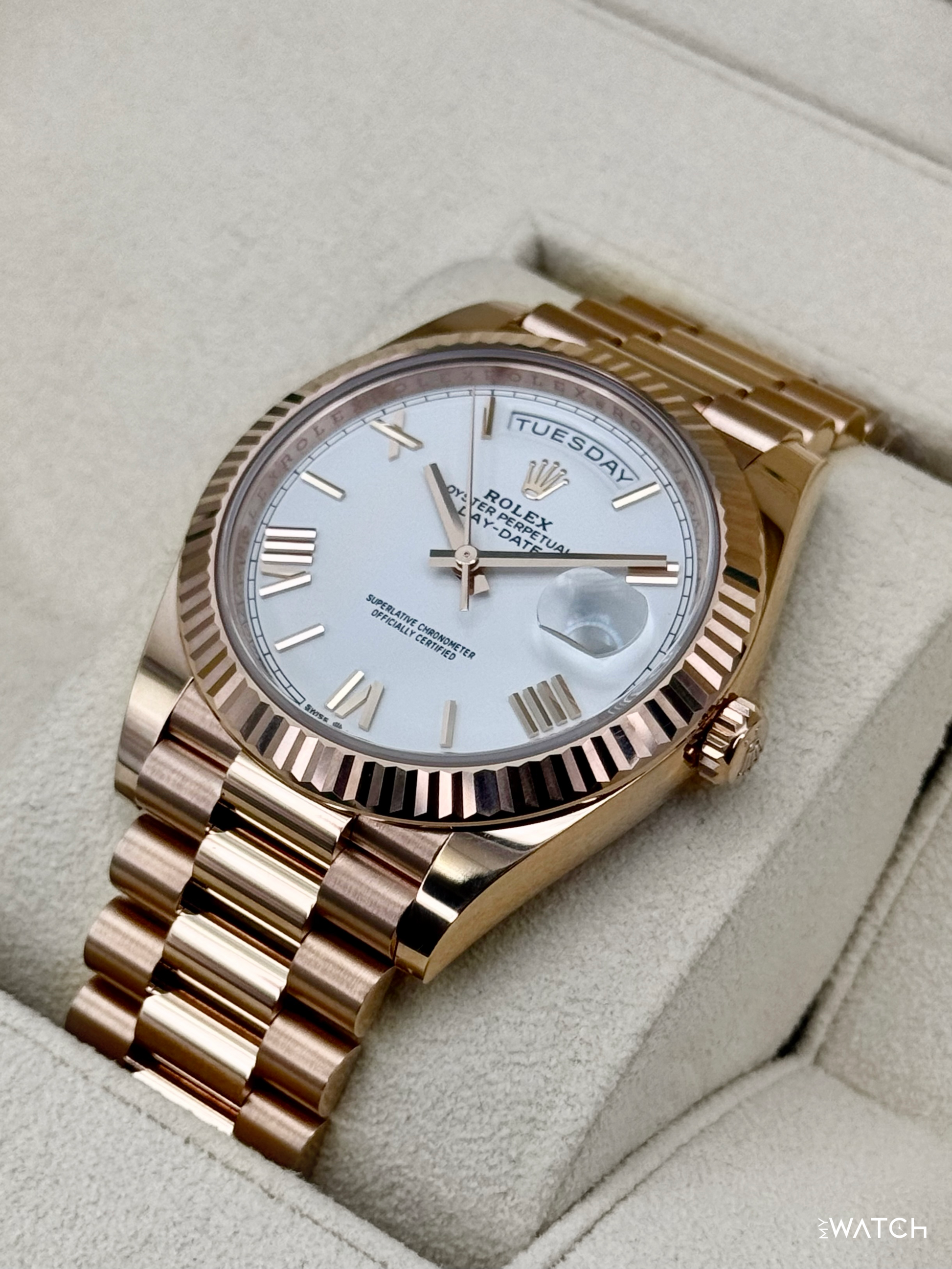 2024 Rolex Day-Date 228235 Presidential Rose Gold White Dial - MyWatchLLC