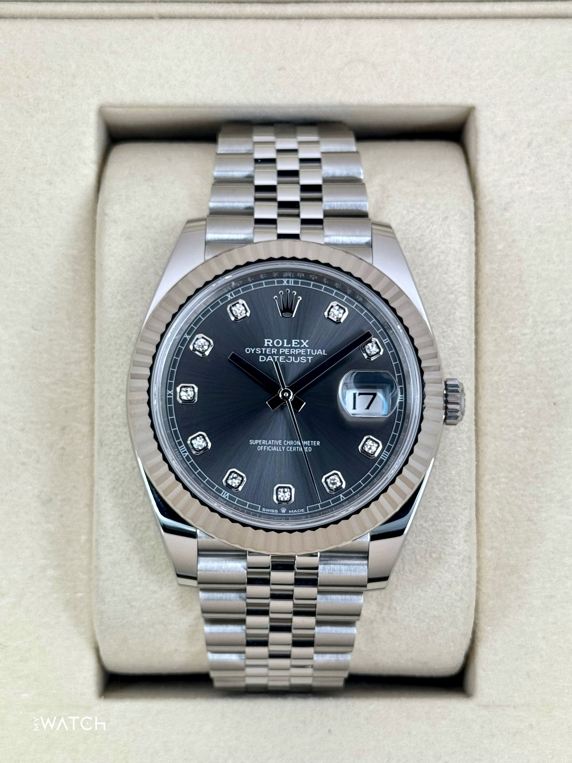 NEW 2025 Rolex Datejust 41mm 126334 Stainless Steel Jubilee Rhodium Diamond Dial - MyWatchLLC