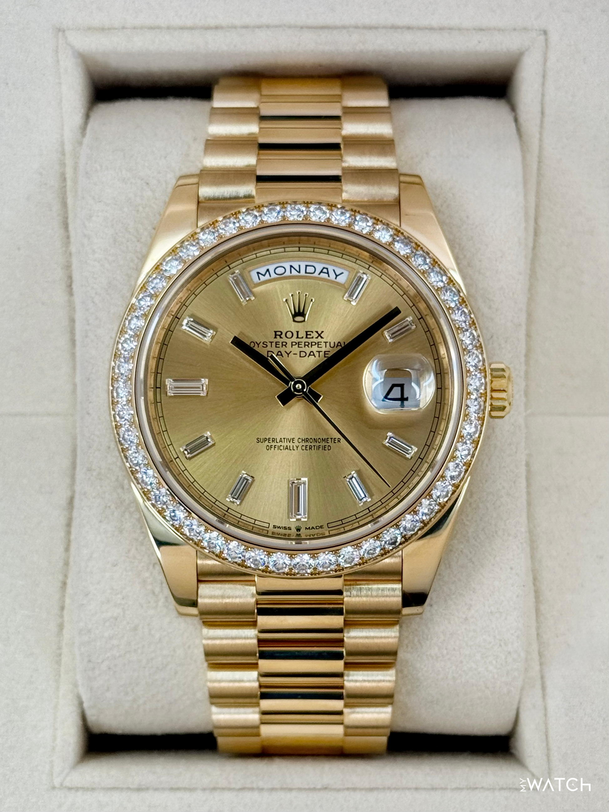 2021 Rolex Day-Date 40mm 228348RBR Presidential Champagne Diamond Dial - MyWatchLLC