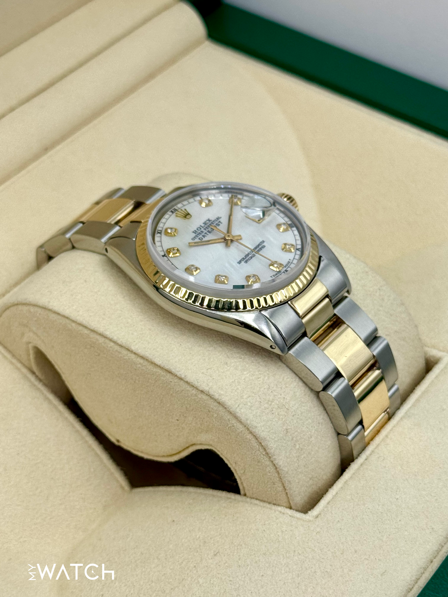 1972 Rolex Datejust 36mm 1601 Two-Tone Oyster Mother of Pearl Diamond Dial