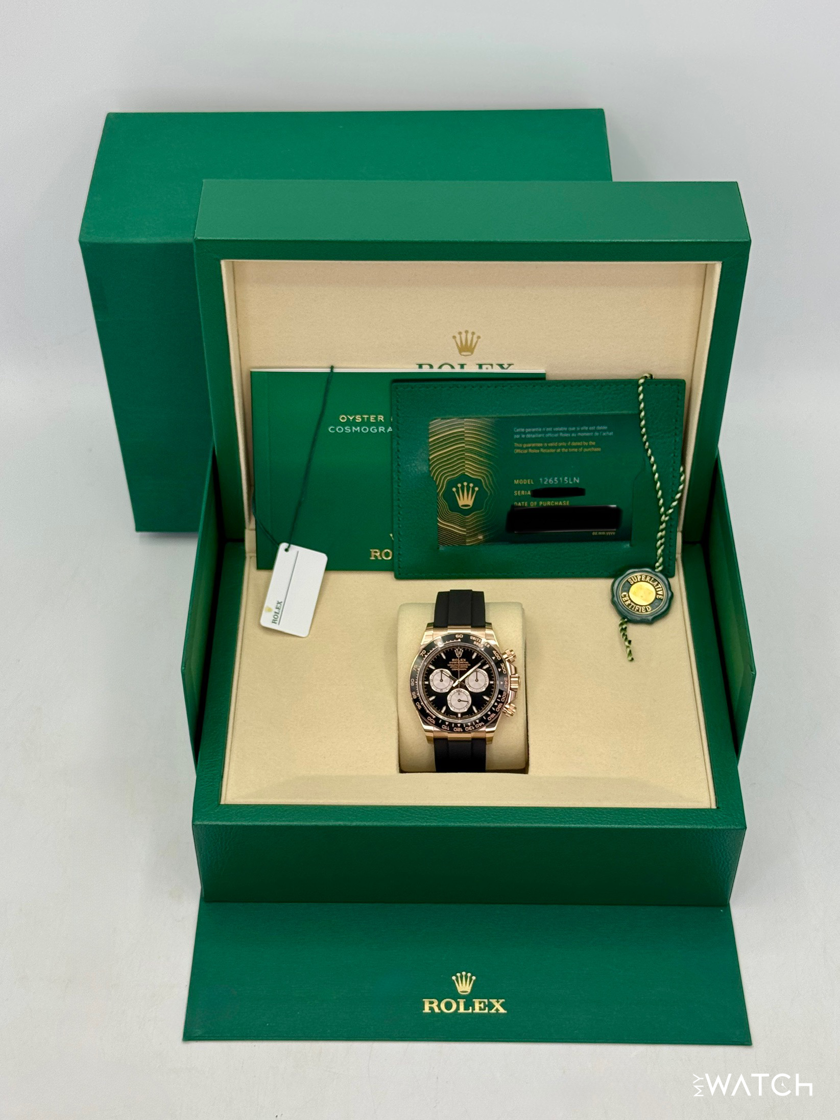 NEW 2026 Rolex Daytona 40mm 126515LN Rose Gold Oysterflex Black Dial - MyWatchLLC