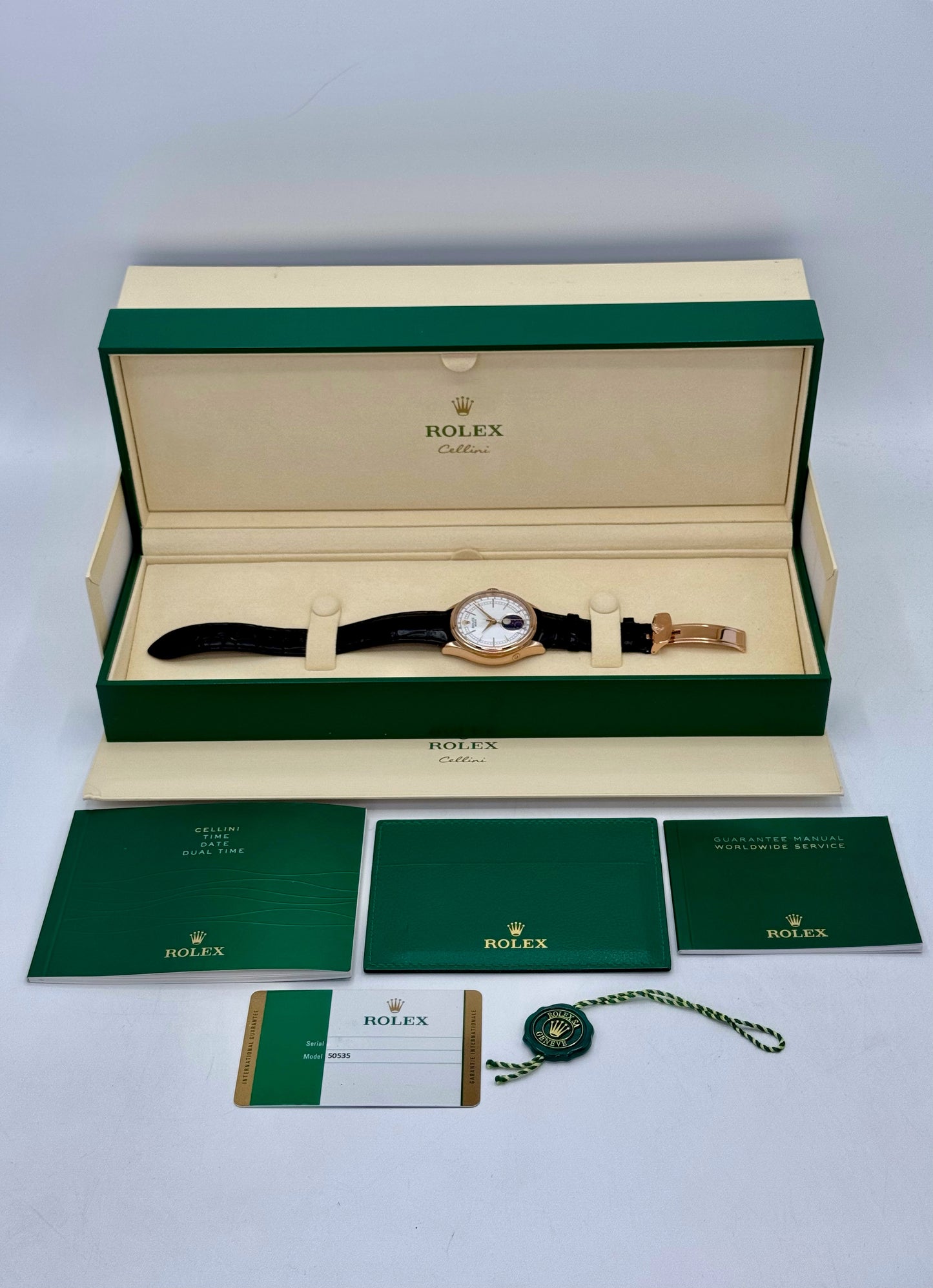 2018 Rolex Cellini Moonphase 39mm 50535 Rose Gold White Dial