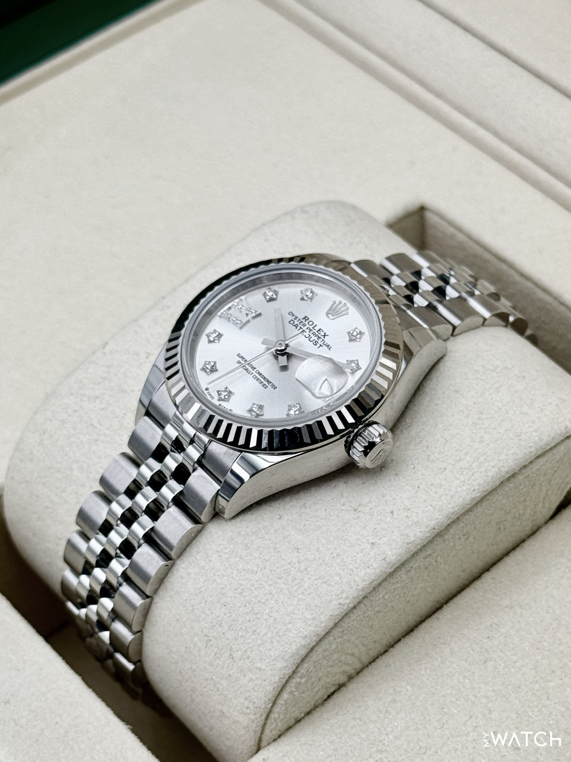 NEW 2025 Rolex Lady Datejust 28mm 279174 Stainless Steel Jubilee Silver Star Diamond Dial - MyWatchLLC