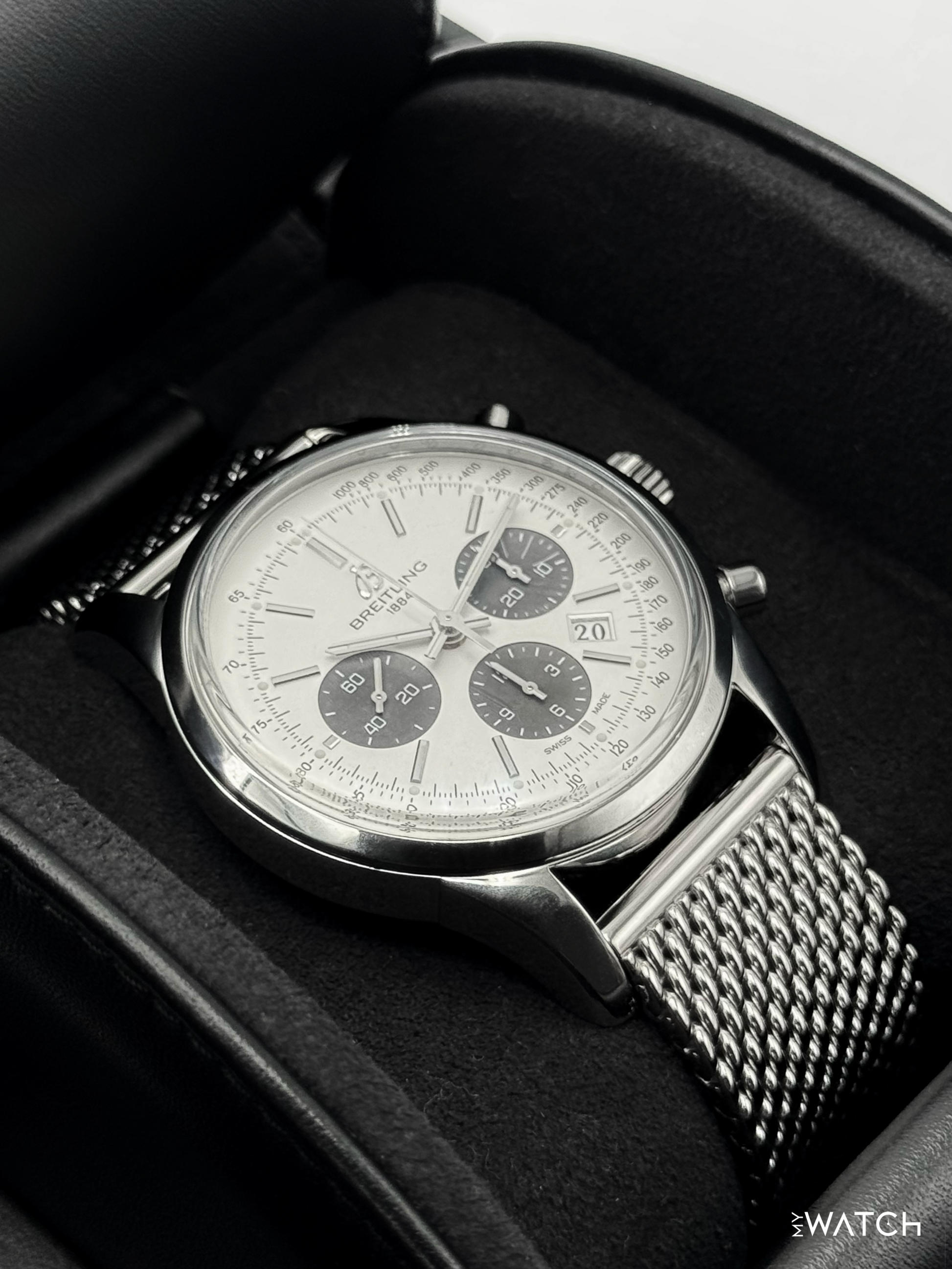 2013 Breitling Transocean Chronograph 43mm AB015212 Stainless Steel Silver Dial - MyWatchLLC