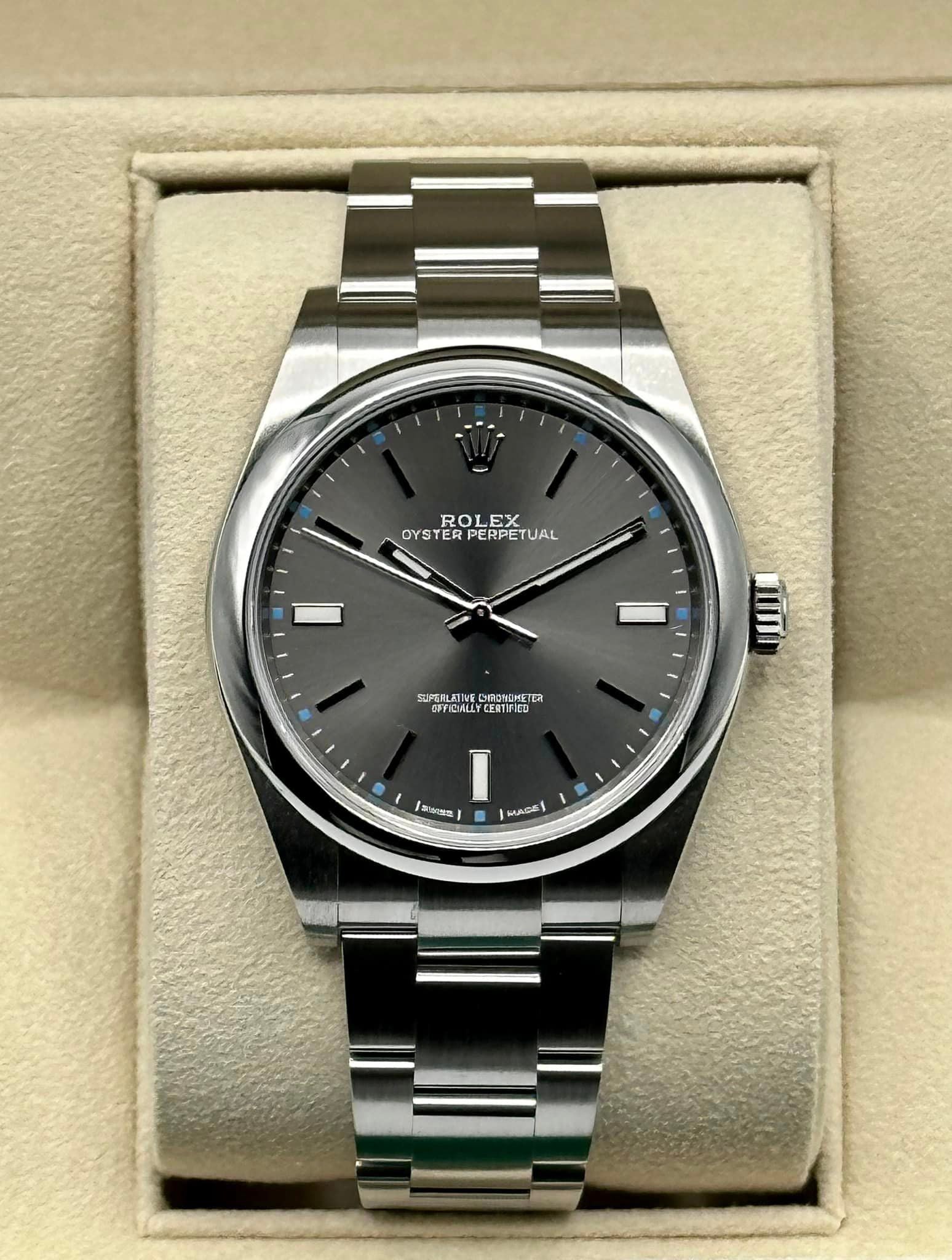 2017 Oyster Perpetual 39mm 114300 Stainless Steel Grey Stick Dial - MyWatchLLC