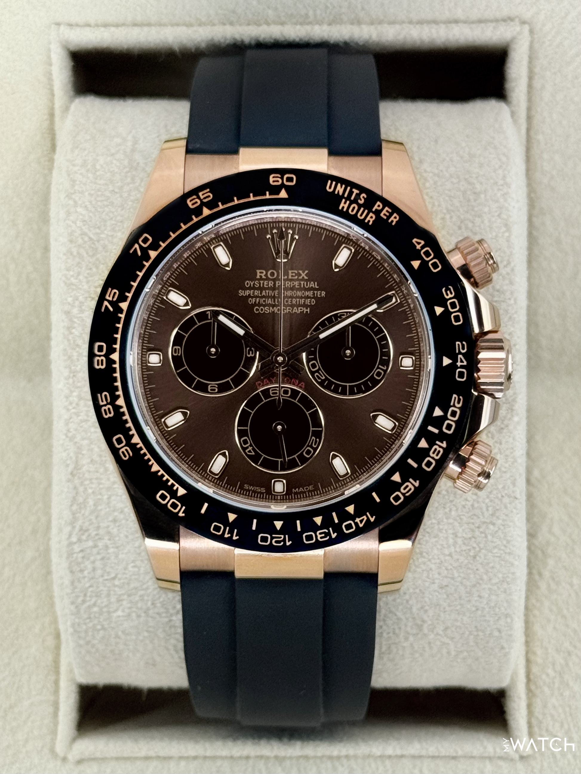 2023 Rolex Daytona 40mm 116515LN Rose Gold Oysterflex Chocolate Dial - MyWatchLLC