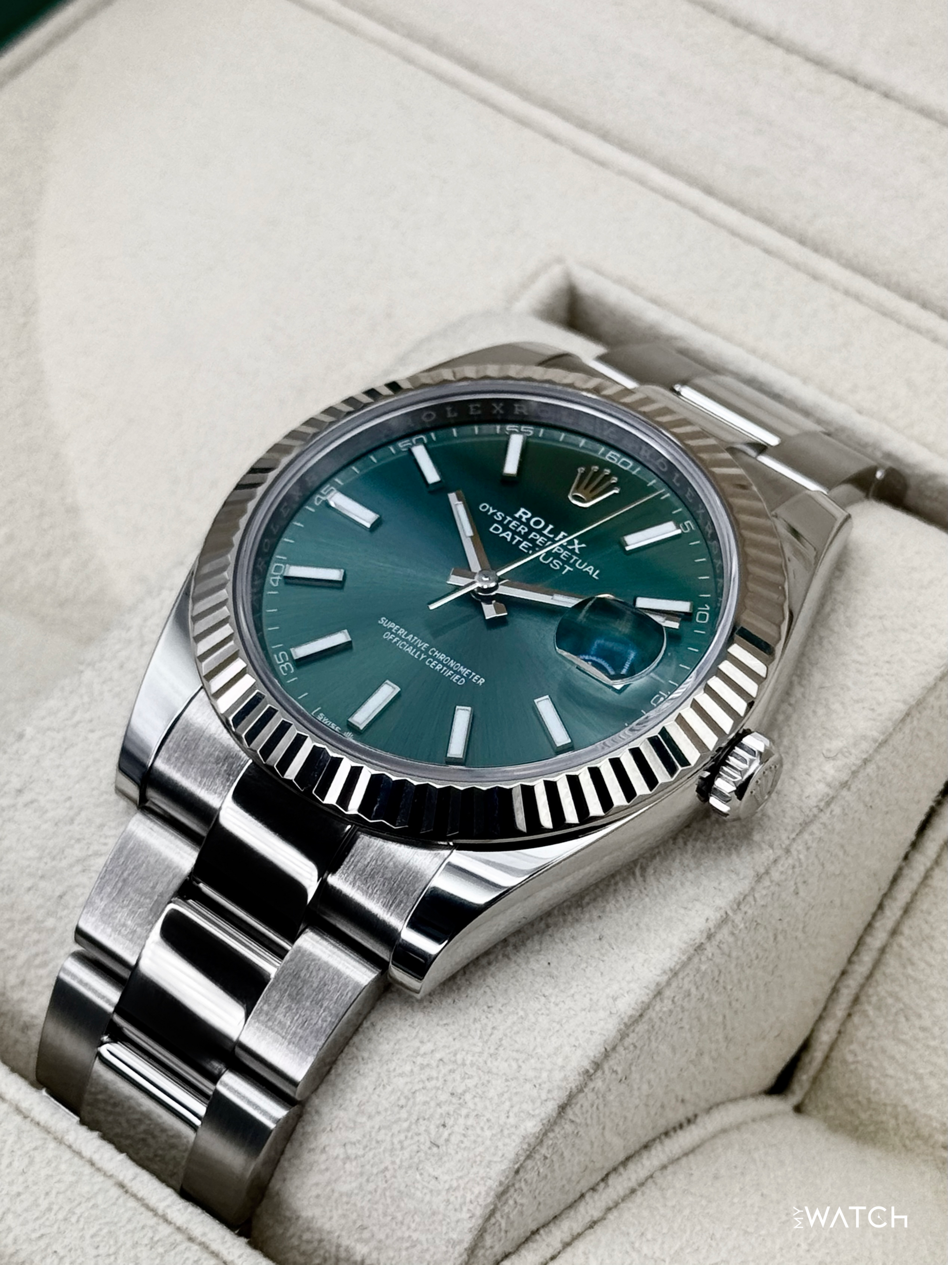 2023 Rolex Datejust 41mm 126334 Stainless Steel Oyster Mint Green Dial - MyWatchLLC