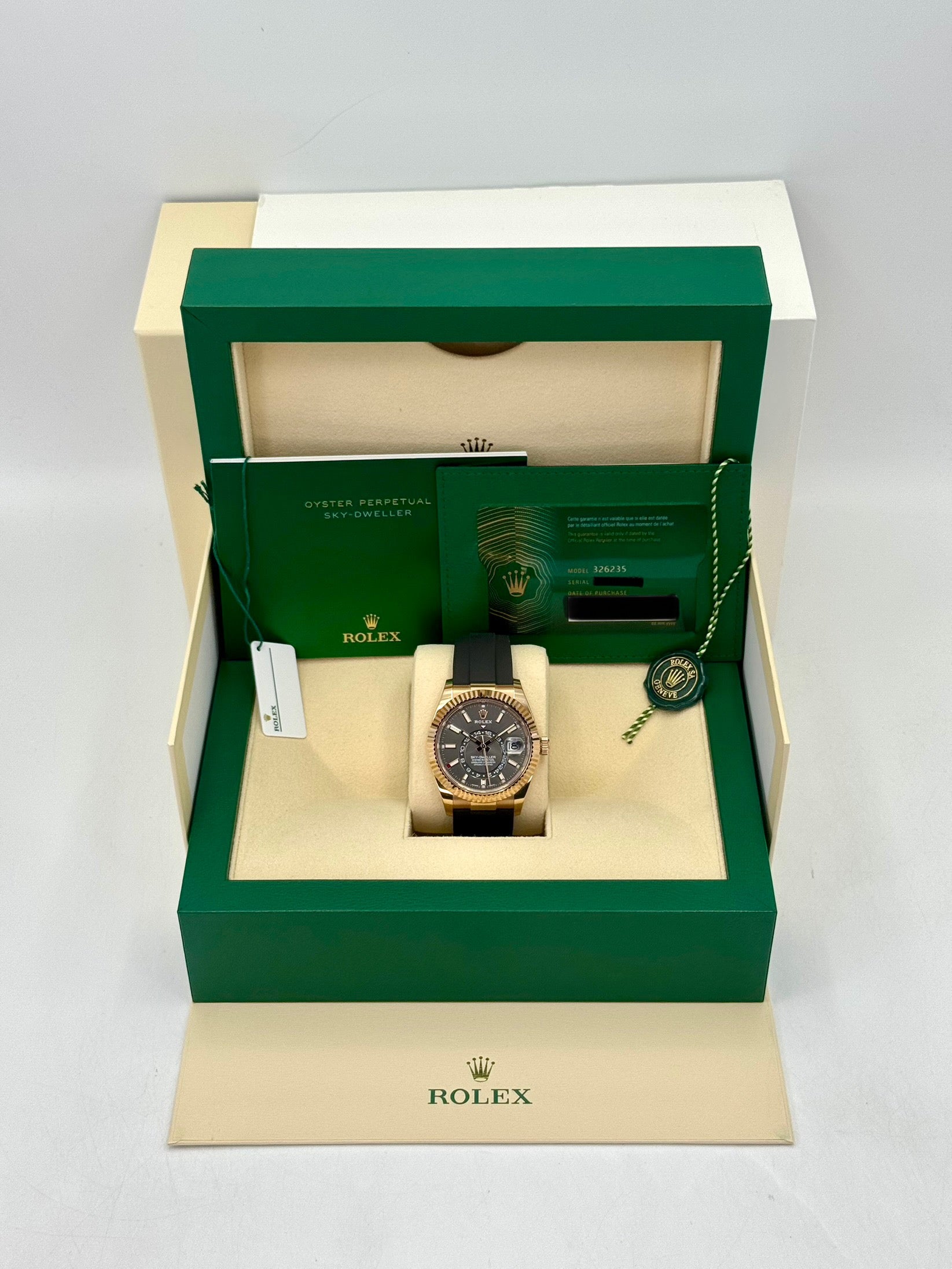 2022 Rolex Sky-Dweller 42mm 326235 Rose Gold Oysterflex Rhodium Dial - MyWatchLLC