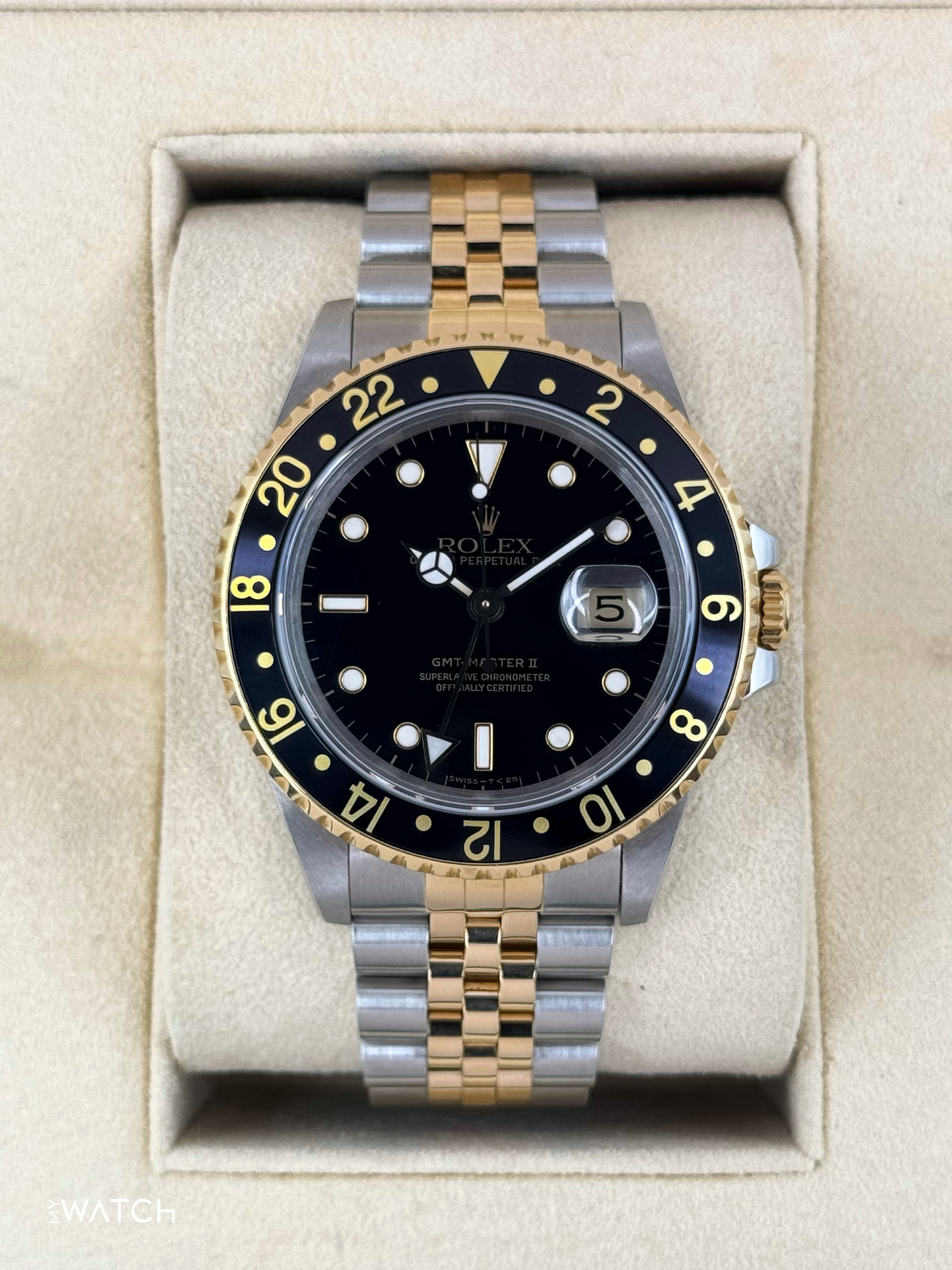 1988 Rolex GMT-Master II 40mm 16713 Two-Tone Jubilee Black Dial - MyWatchLLC