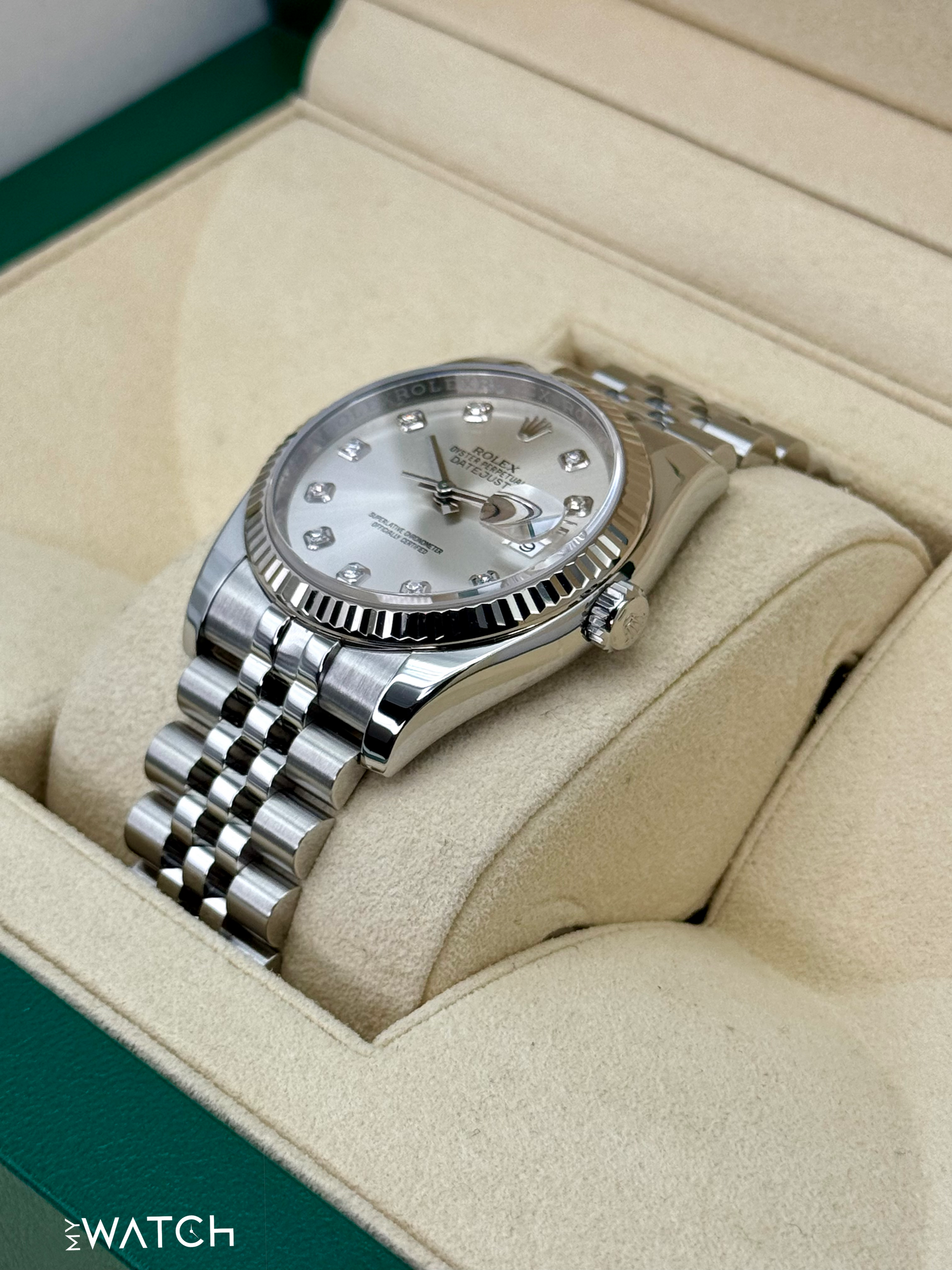 2017 Rolex Datejust 36mm 116234 Stainless Steel Jubilee Silver Diamond Dial - MyWatchLLC