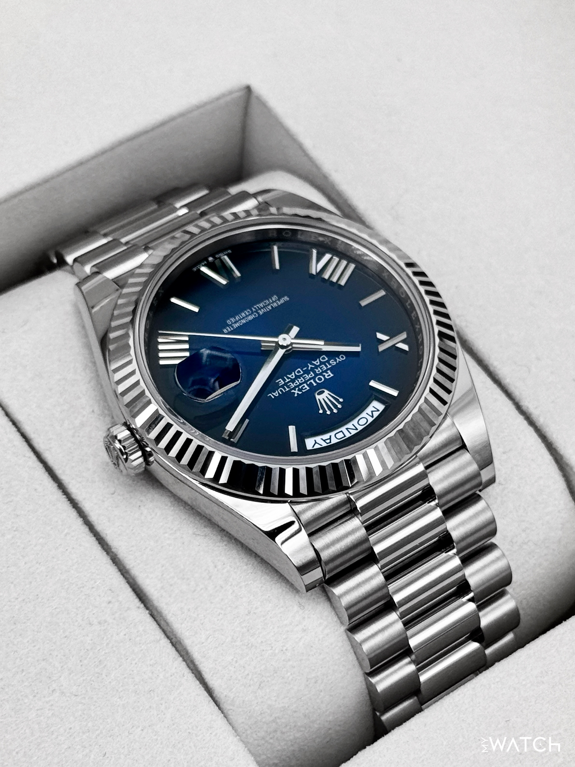 NEW 2025 Rolex Day-Date 40mm 228239 Presidential Blue Ombre Dial - MyWatchLLC