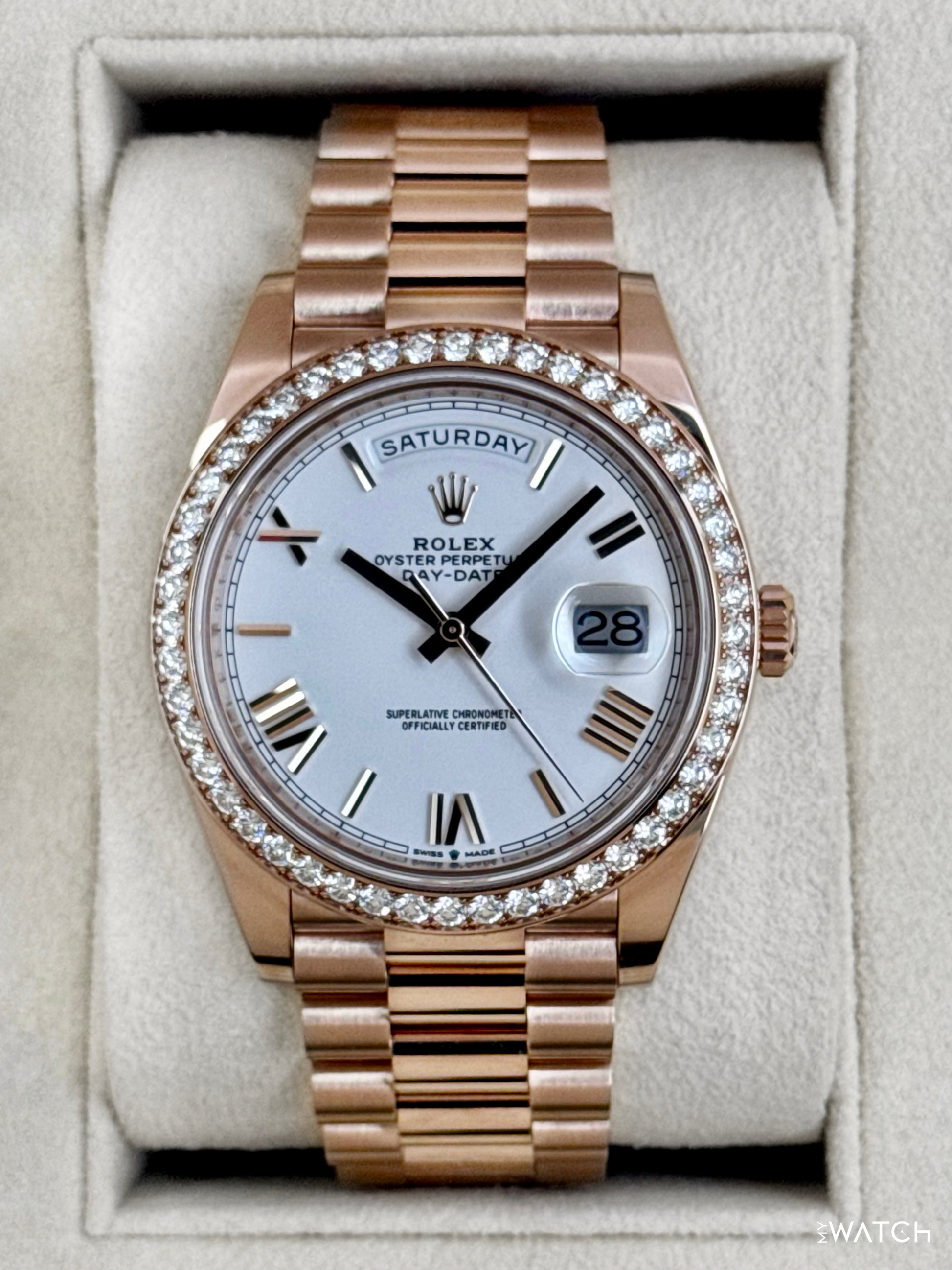 2022 Rolex Day-Date 40mm 228345RBR Rose Gold White Dial (CPO) - MyWatchLLC