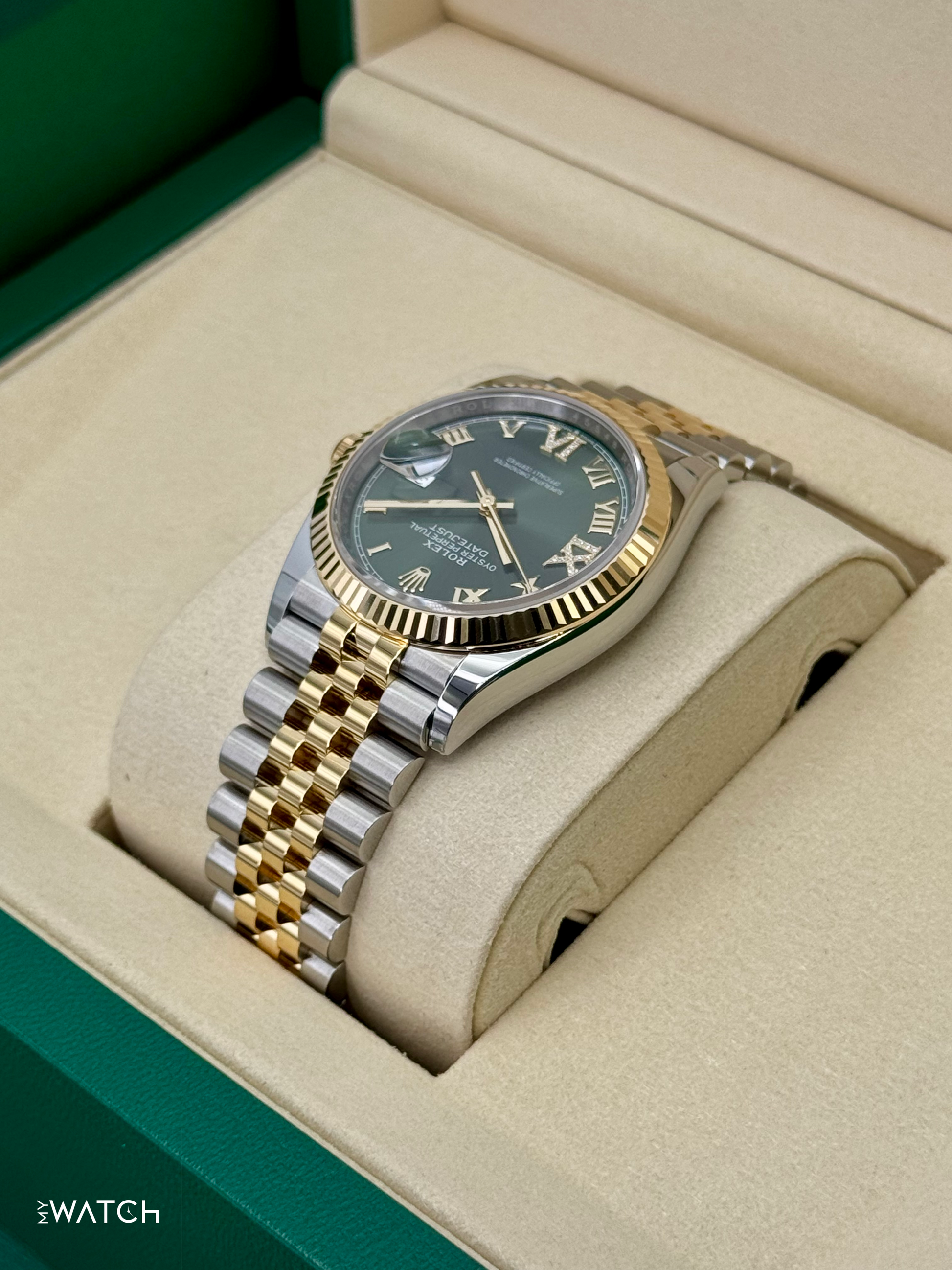 NEW 2025 Rolex Datejust 36mm 126233 Two-Tone Jubilee Green Diamond Dial - MyWatchLLC