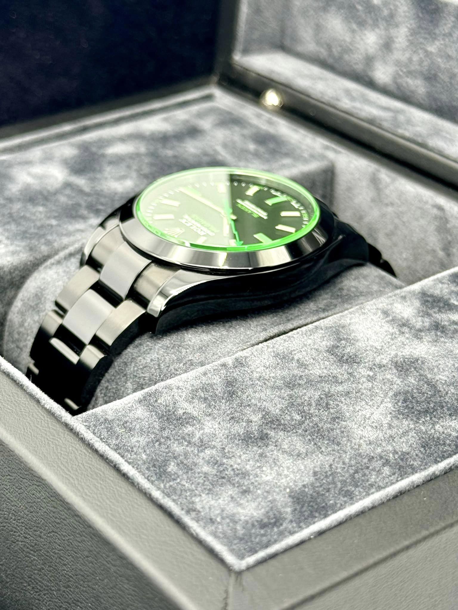 NEW 2023 Rolex Milgauss "Blaken" 40mm 116400GV DLC Black Green Viper - MyWatchLLC