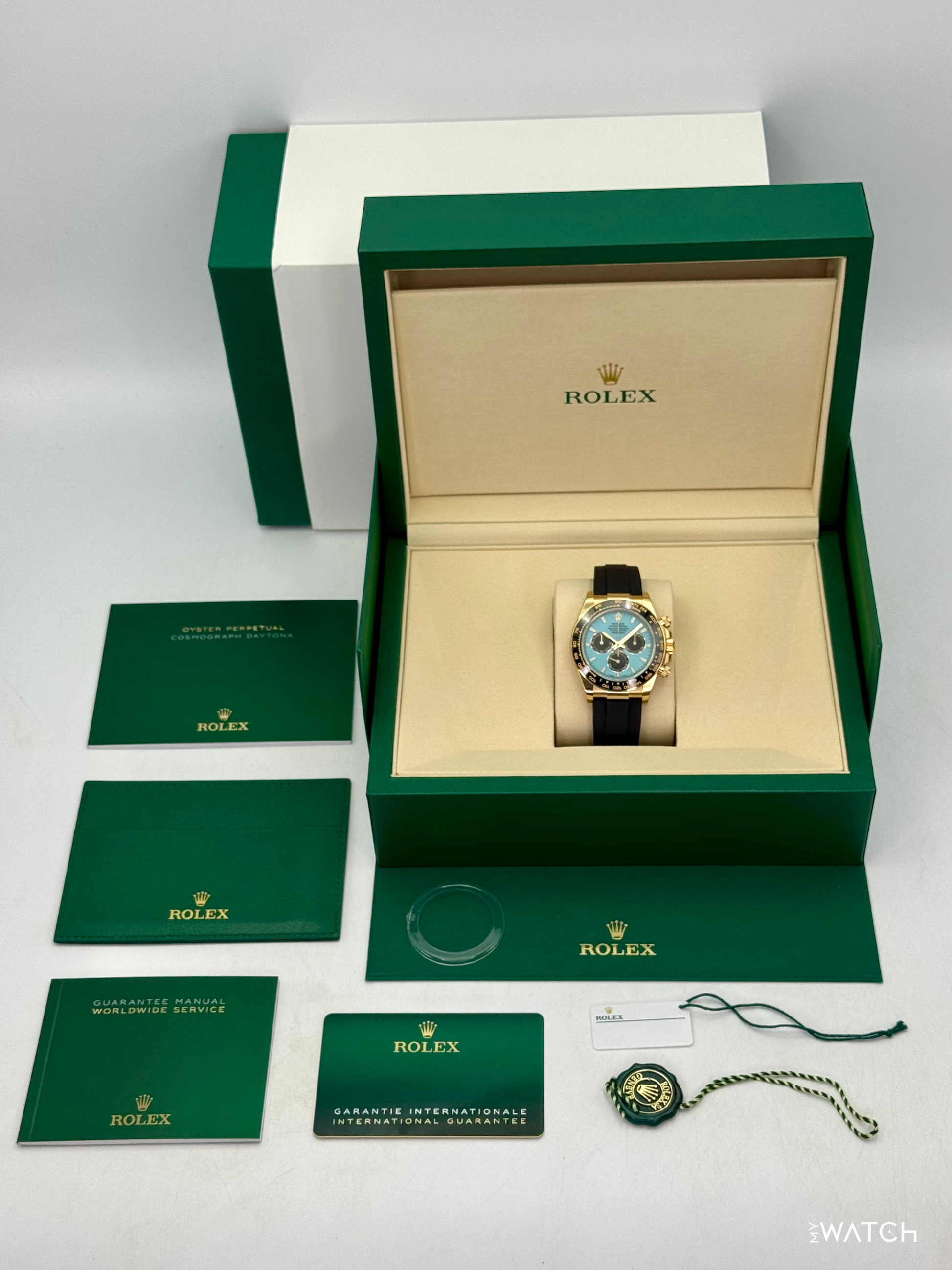 NEW 2026 Rolex Daytona 40mm 126518LN Yellow Gold Oysterflex Turquoise Dial (STICKERED) - MyWatchLLC