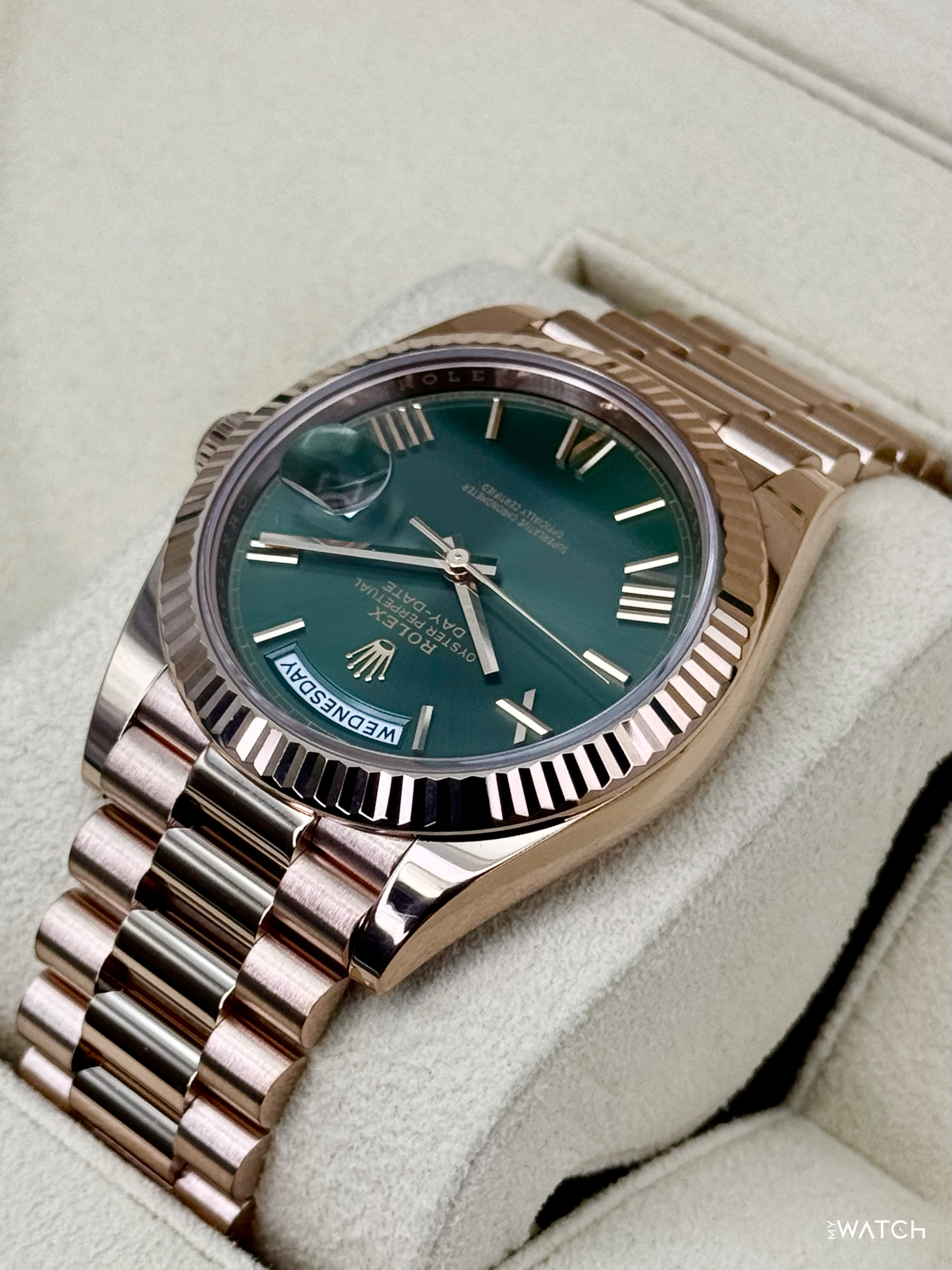 2025 Rolex Day-Date 40mm 228235 Presidential Rose Gold Olive Dial - MyWatchLLC