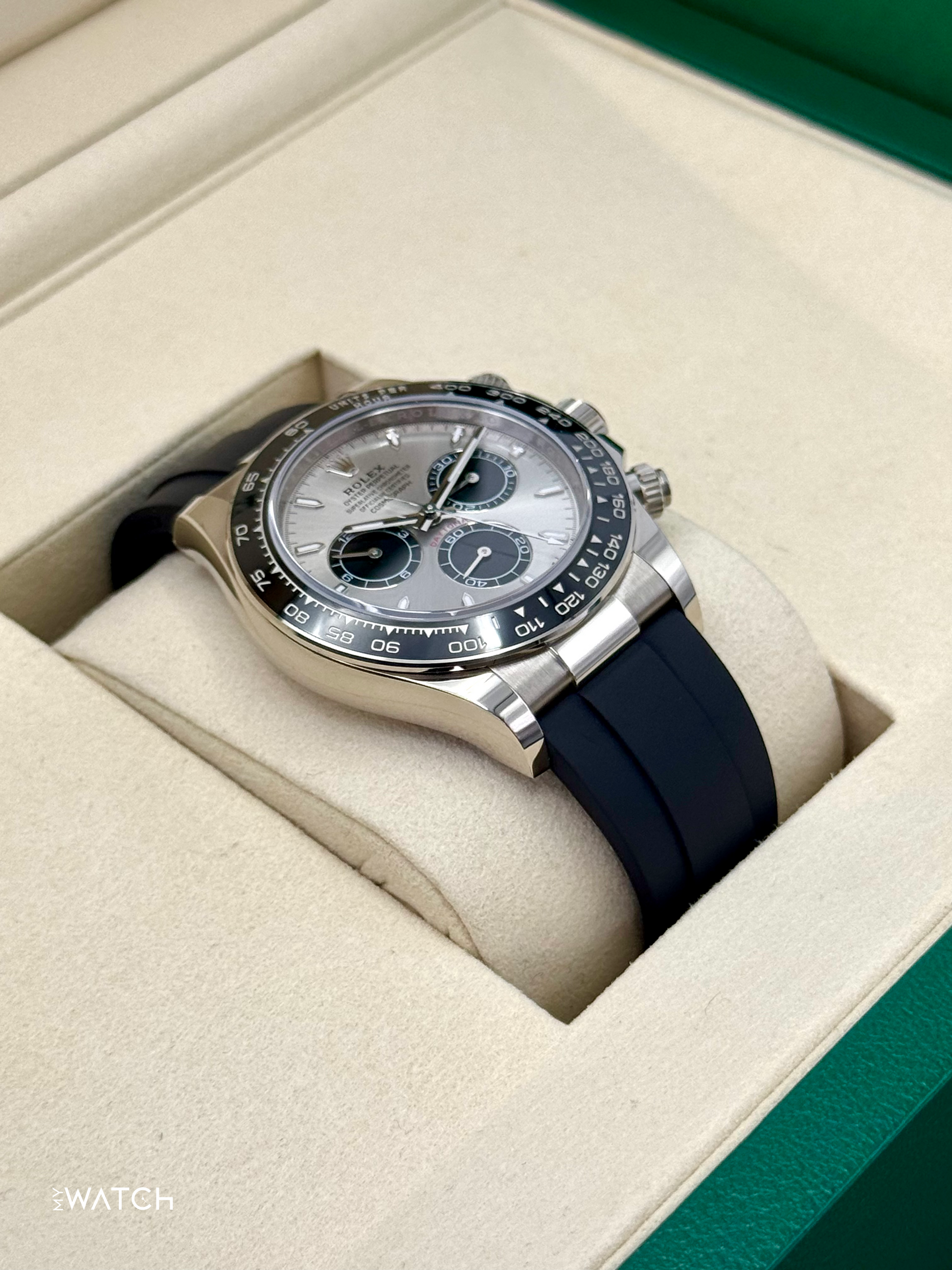 NEW 2025 Rolex Daytona 40mm 126519LN White Gold Oysterflex Silver Ghost Dial - MyWatchLLC