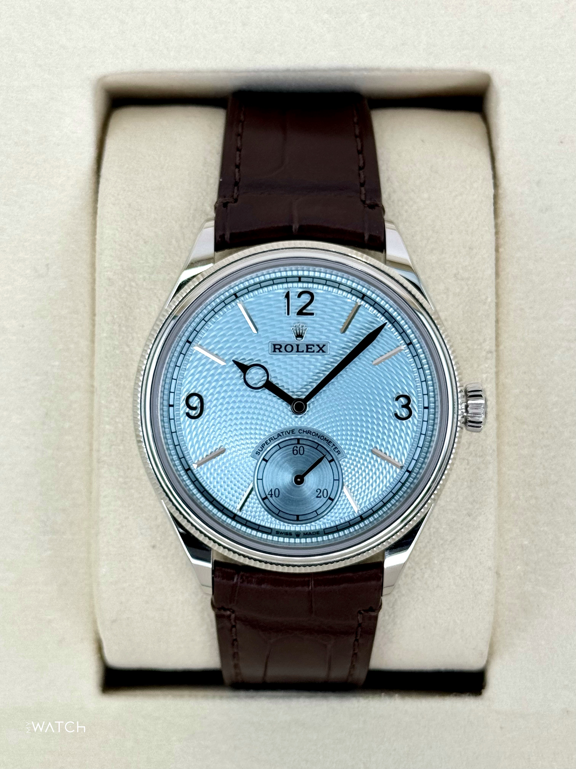 NEW 2025 Rolex 1908 39mm 52506 Platinum Ice Blue Dial - MyWatchLLC