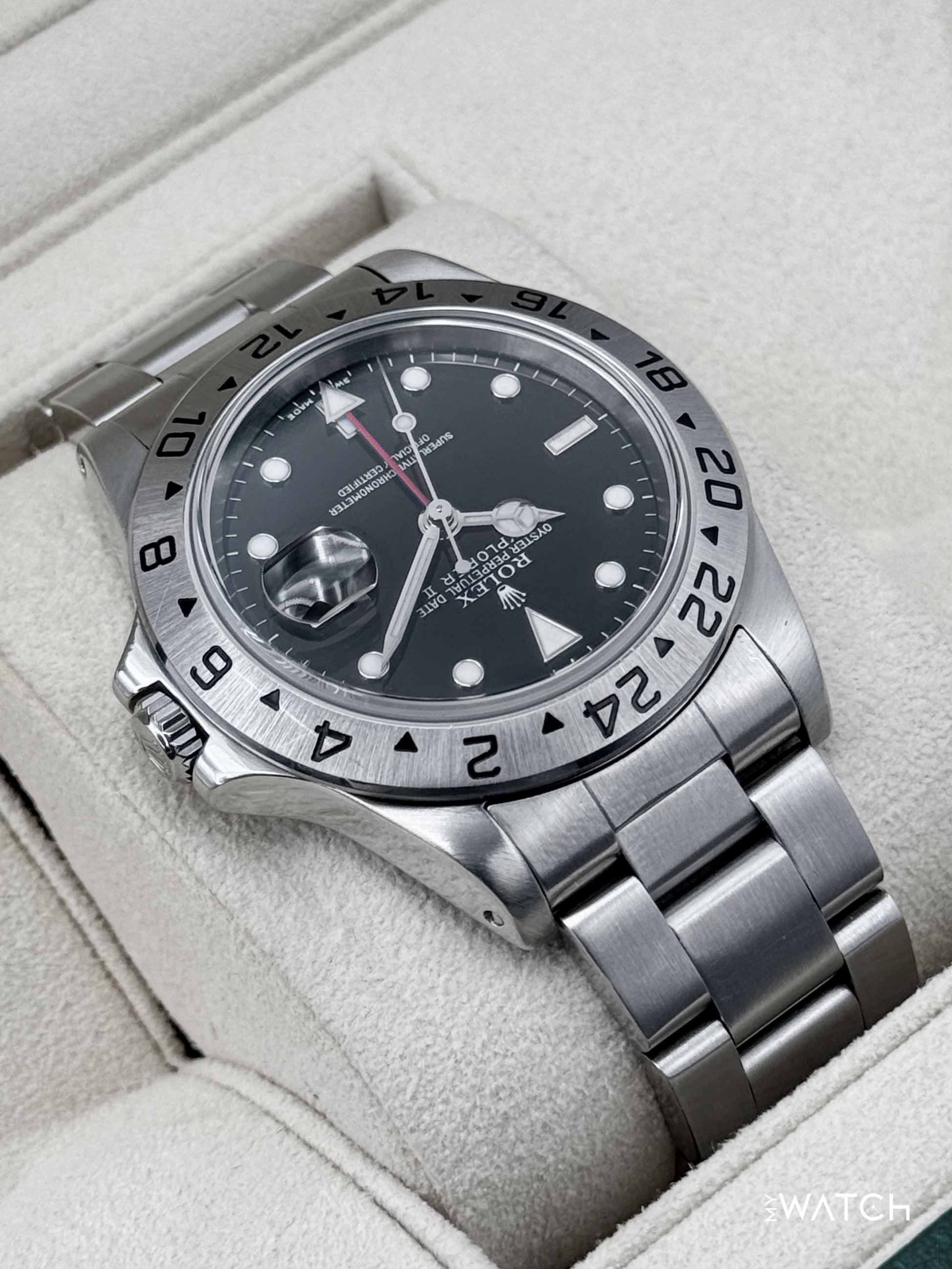 2002 Rolex Explorer II 40mm 16570 Stainless Steel Black Dial - MyWatchLLC