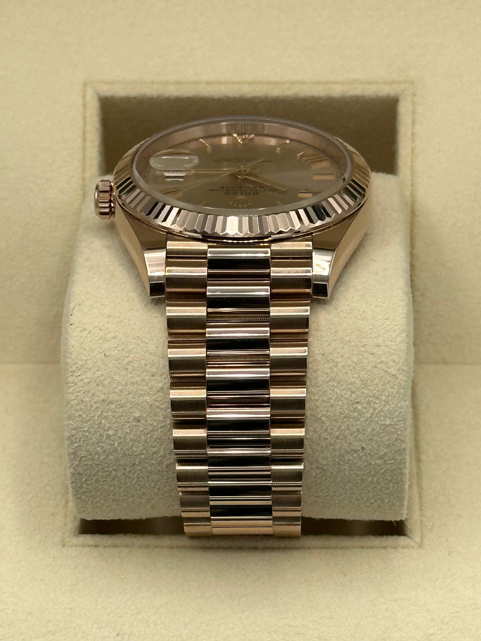 2021 Rolex Day-Date 40mm 228235 Rose Gold Sundust Roman Numeral Dial - MyWatchLLC