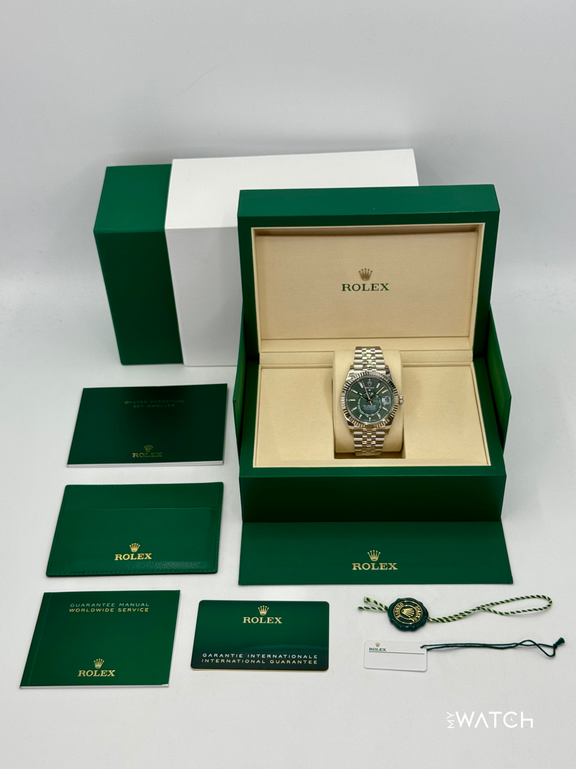 NEW 2025 Rolex Sky-Dweller 42mm 336934 Jubilee Green Dial (STICKERED) - MyWatchLLC