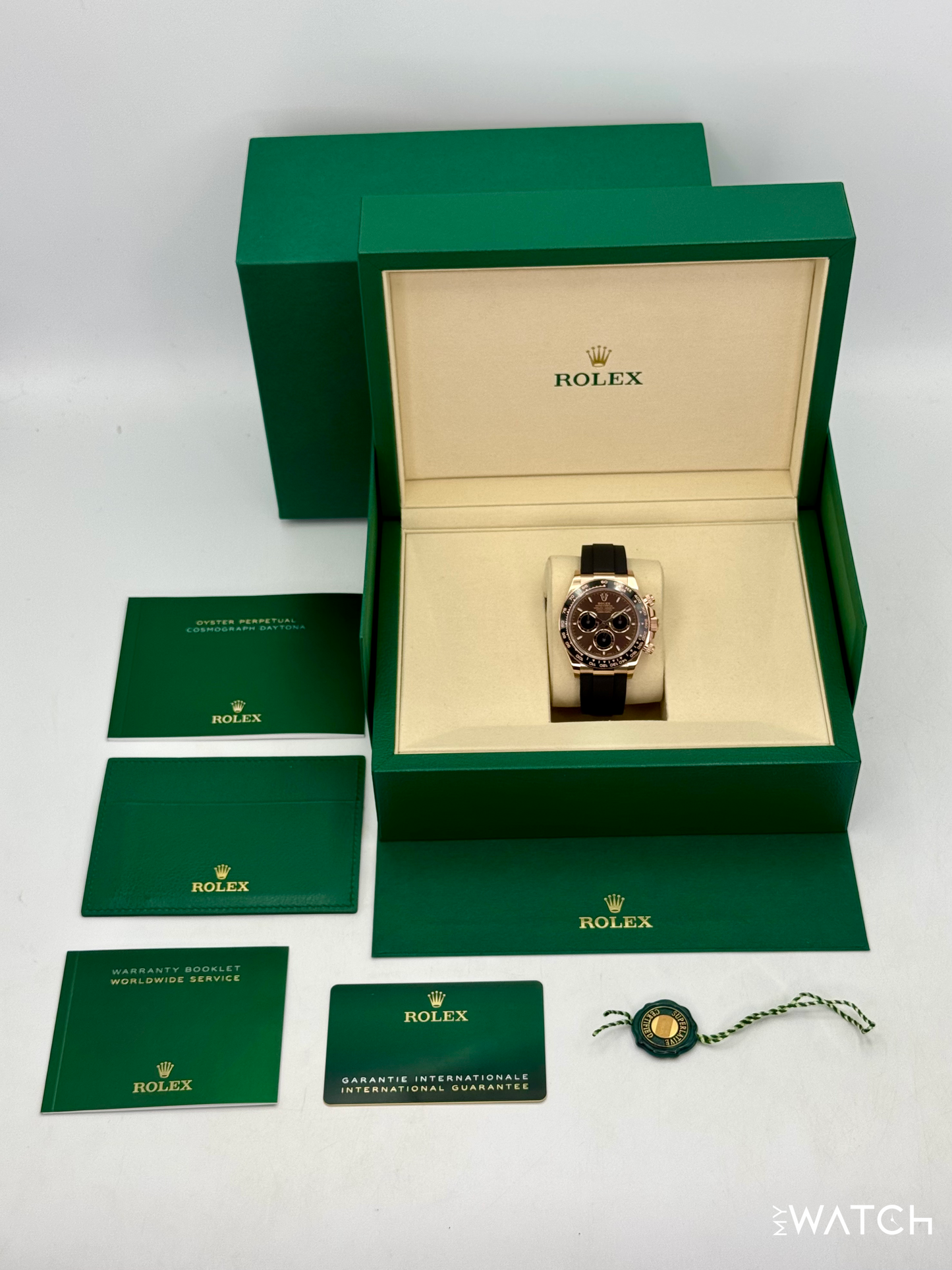 NEW 2025 Rolex Daytona 40mm 126515LN Rose Gold Oysterflex Chocolate Dial - MyWatchLLC