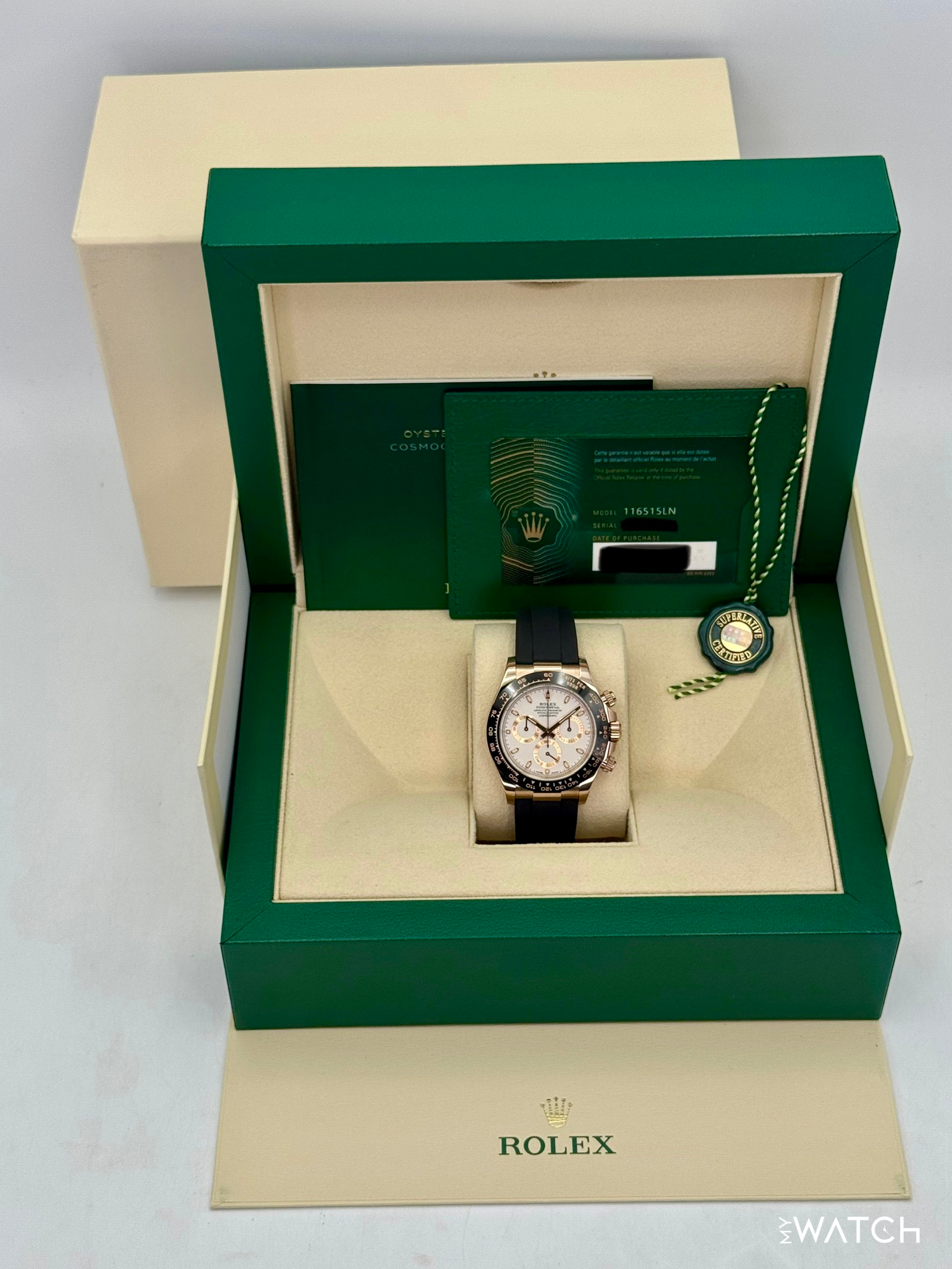 2022 Rolex Daytona 40mm 116515LN Rose Gold Oysterflex White Dial - MyWatchLLC