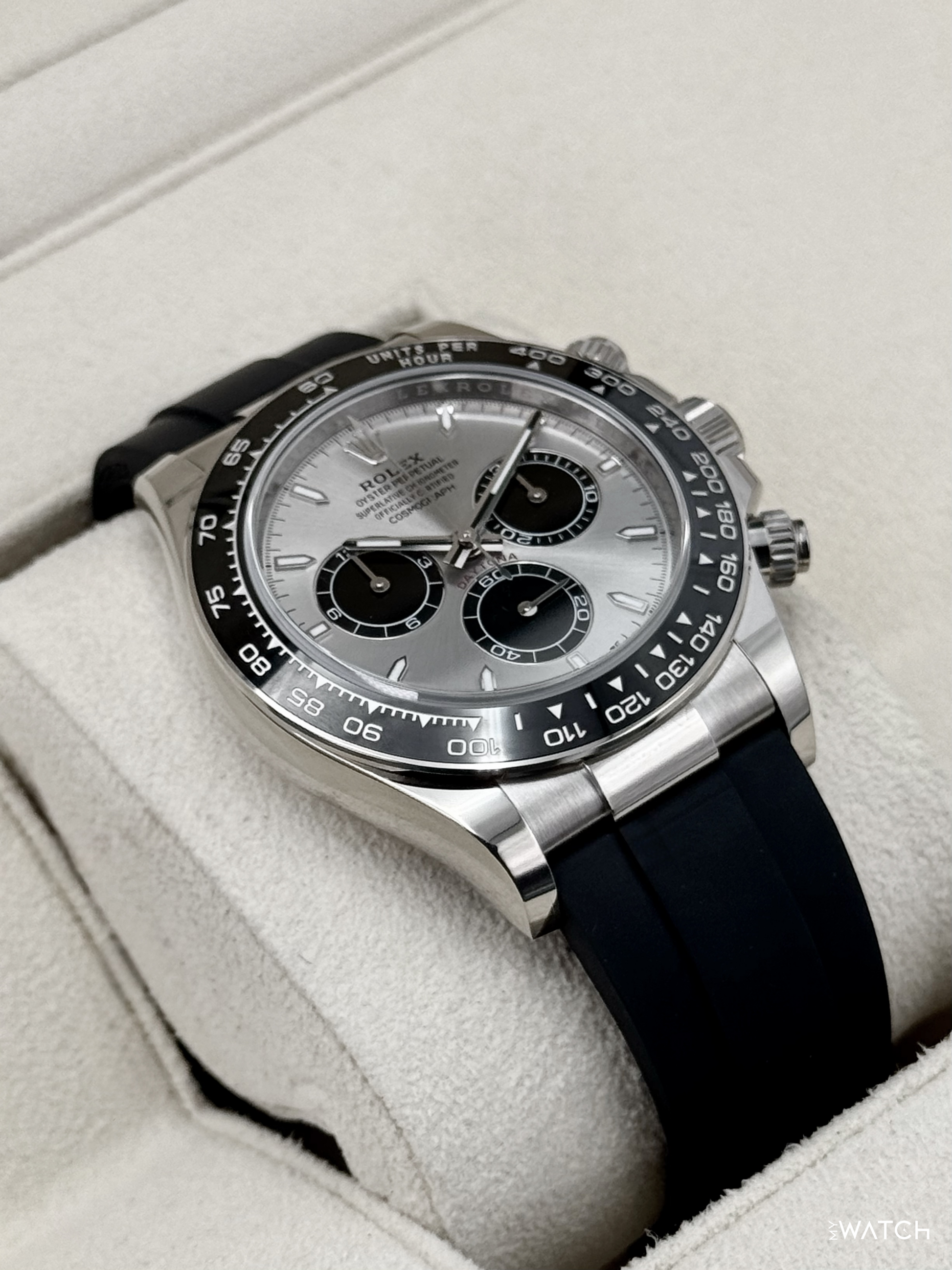 2024 Rolex Daytona 40mm 126519LN White Gold Oysterflex Silver Ghost Dial - MyWatchLLC