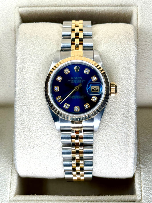 Rolex Lady-Datejust 28mm 79173 Two-Tone Blue 10 Diamond Dial - MyWatchLLC