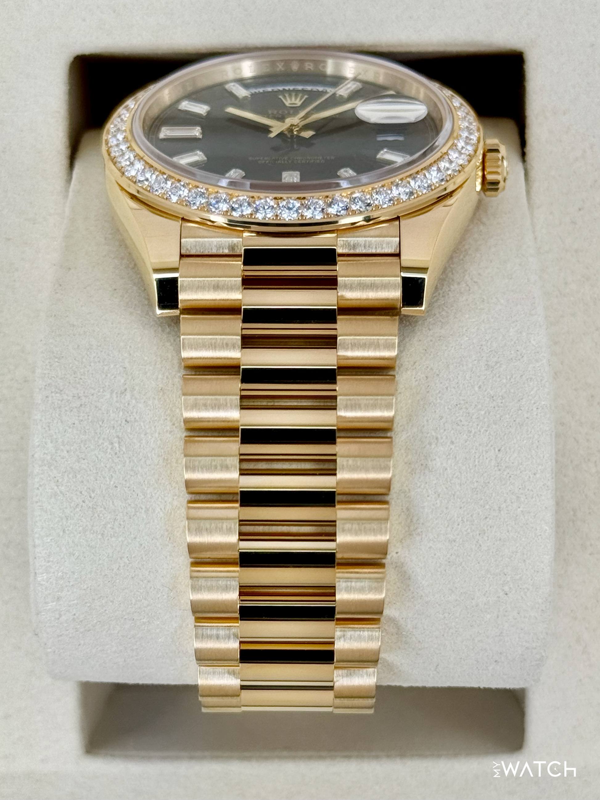 NEW 2026 Rolex Day-Date 40mm 228348RBR Black Diamond Baguette Dial - MyWatchLLC
