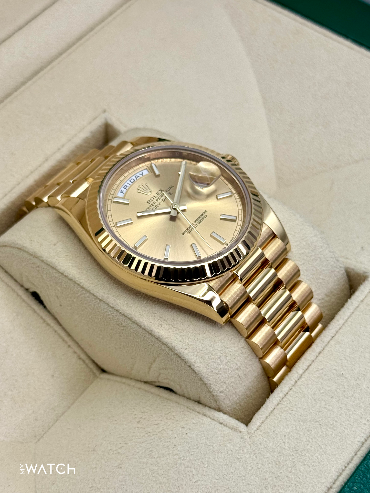 2022 Rolex Day-Date 40mm 228238 18kt Yellow Gold Champagne Dial