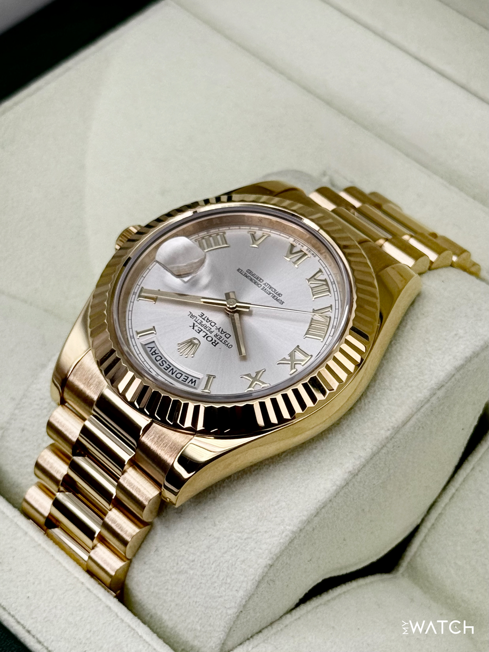 2012 Rolex Day-Date II 41mm 218238 Presidential Silver Dial - MyWatchLLC