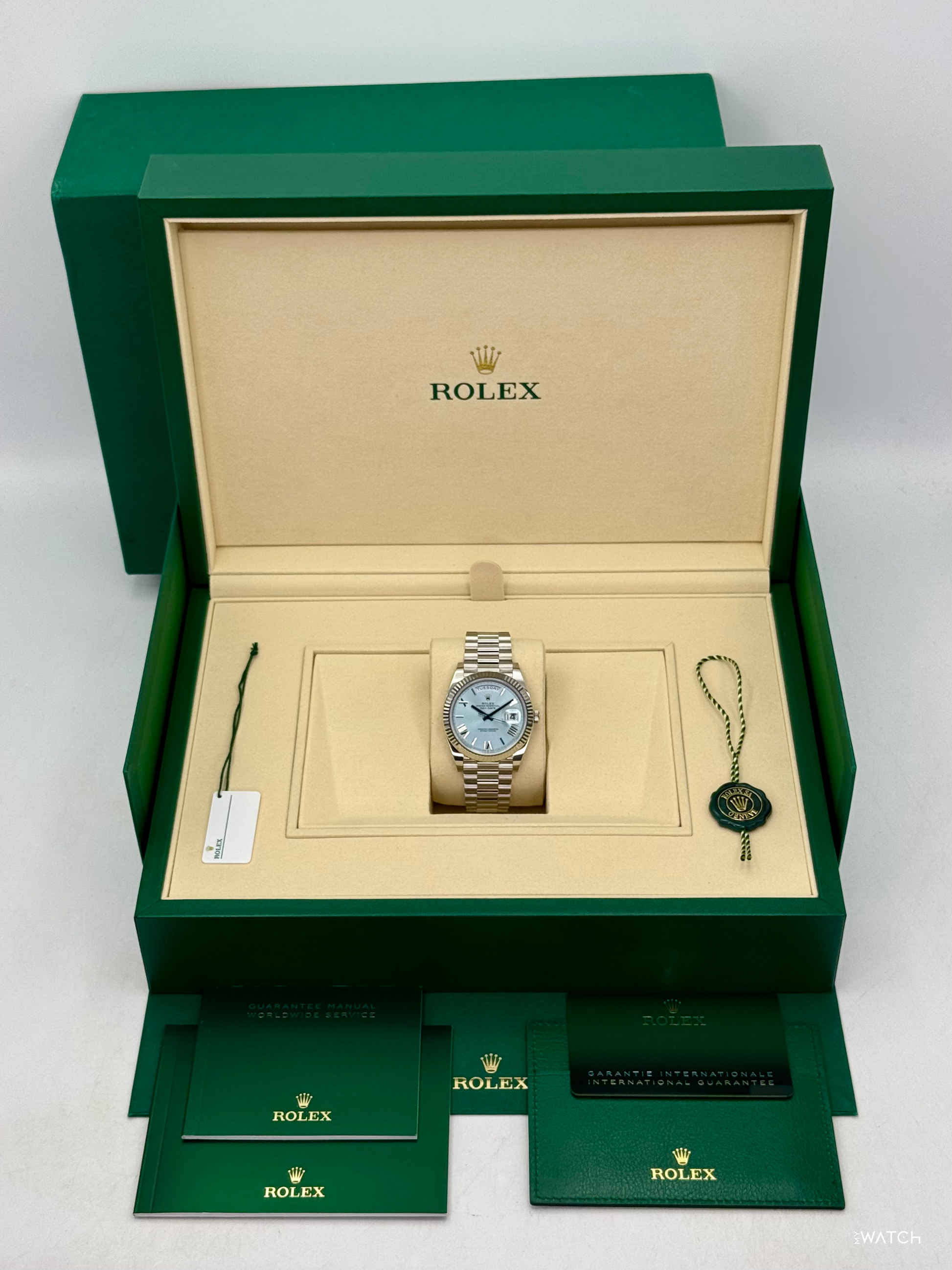 NEW 2026 Rolex Day-Date Platinum 40mm 228236 Ice Blue Roman Dial - MyWatchLLC